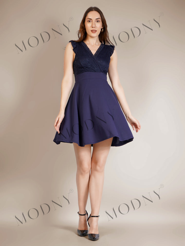 LACE RUFFLE SLEEVE MINI DRESS