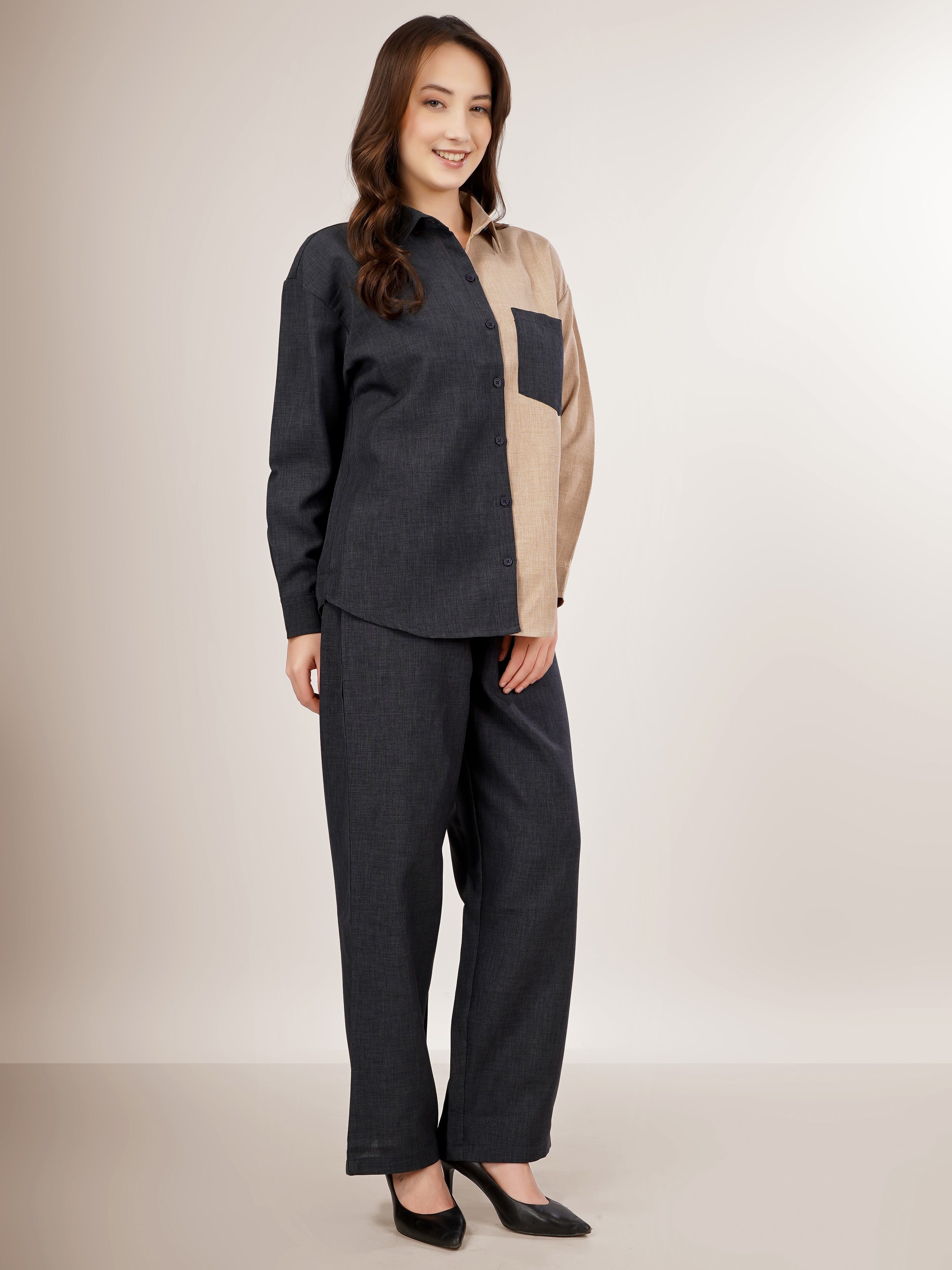 CHIC CONTRAST LINEN CO-ORD SET -NOIR & SAND EDITION