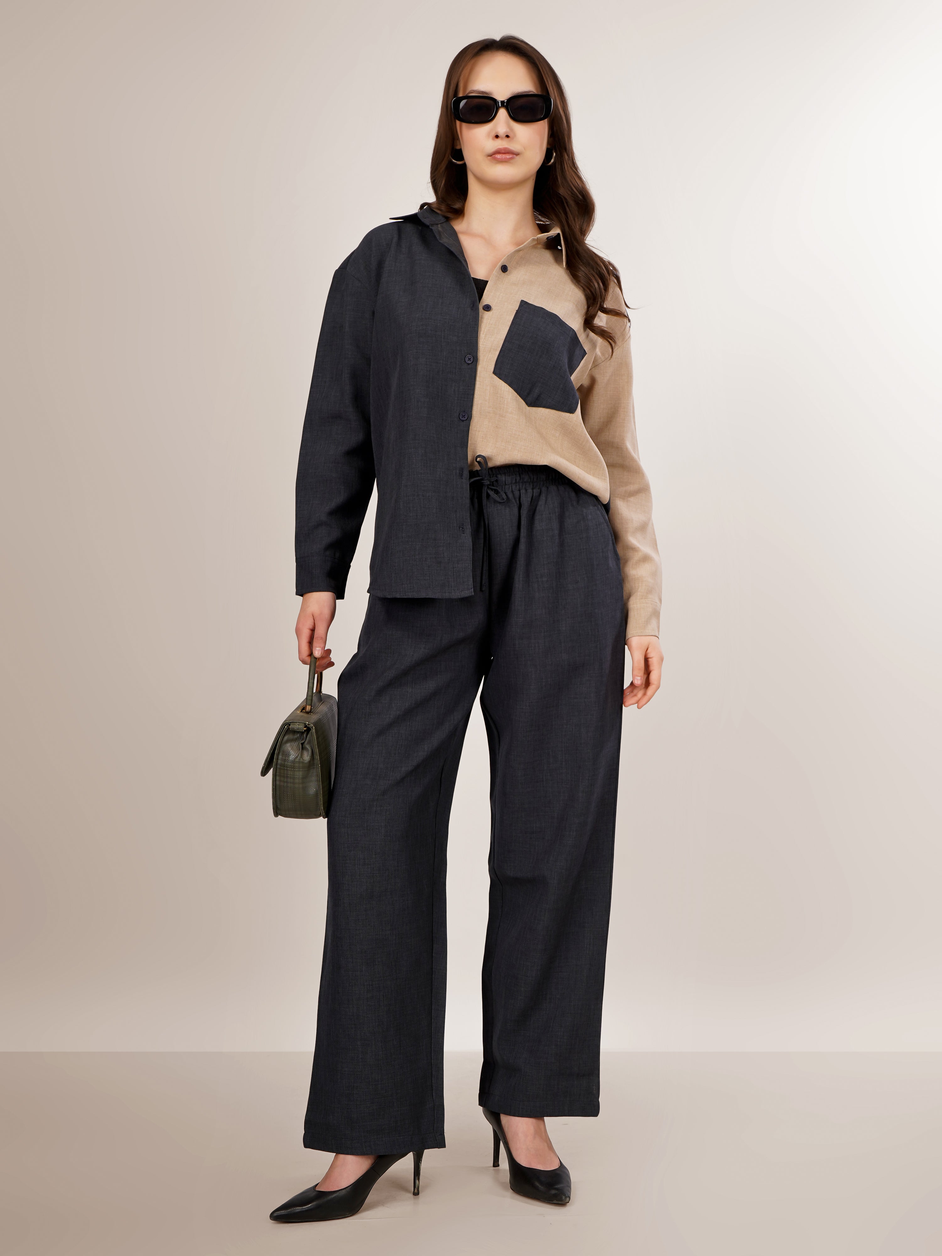 CHIC CONTRAST LINEN CO-ORD SET -NOIR & SAND EDITION