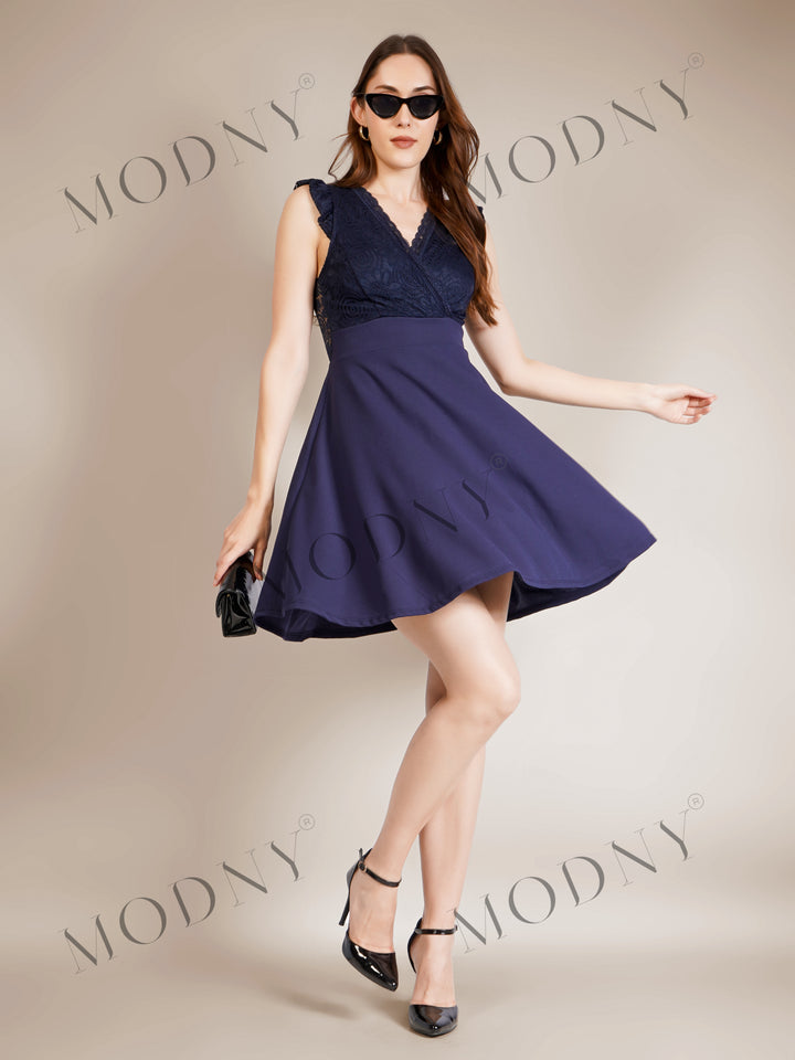 LACE RUFFLE SLEEVE MINI DRESS