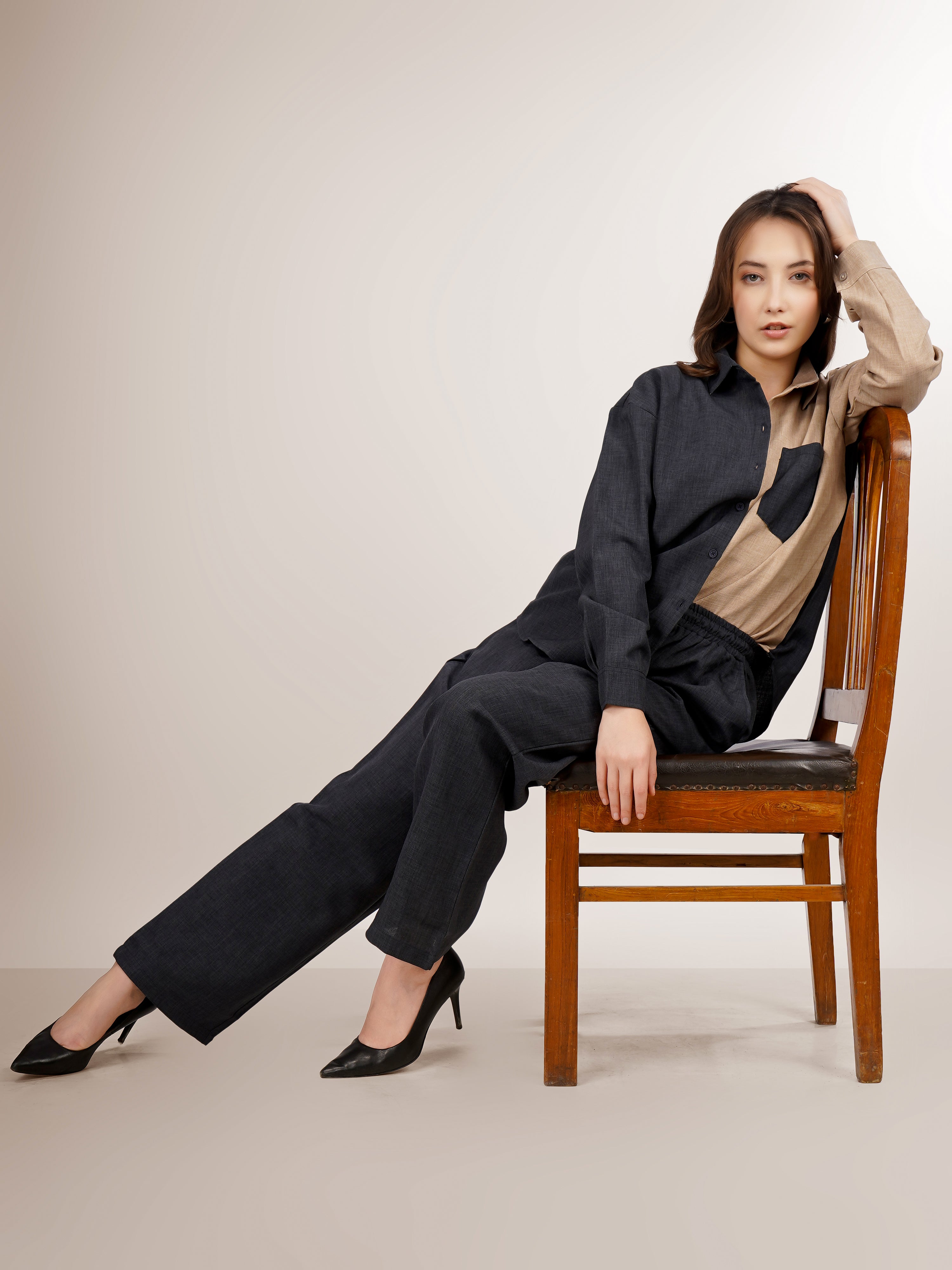 CHIC CONTRAST LINEN CO-ORD SET -NOIR & SAND EDITION