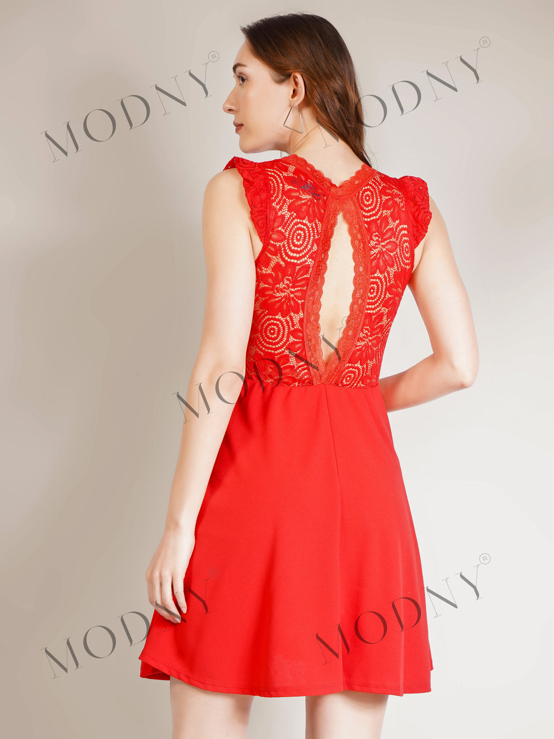 LACE RUFFLE SLEEVE MINI DRESS