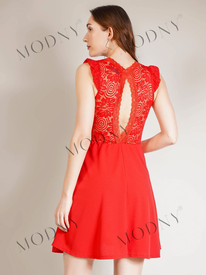 LACE RUFFLE SLEEVE MINI DRESS