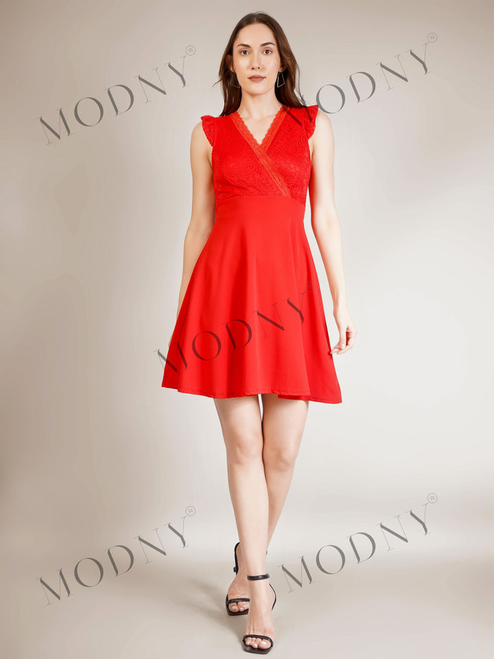 LACE RUFFLE SLEEVE MINI DRESS