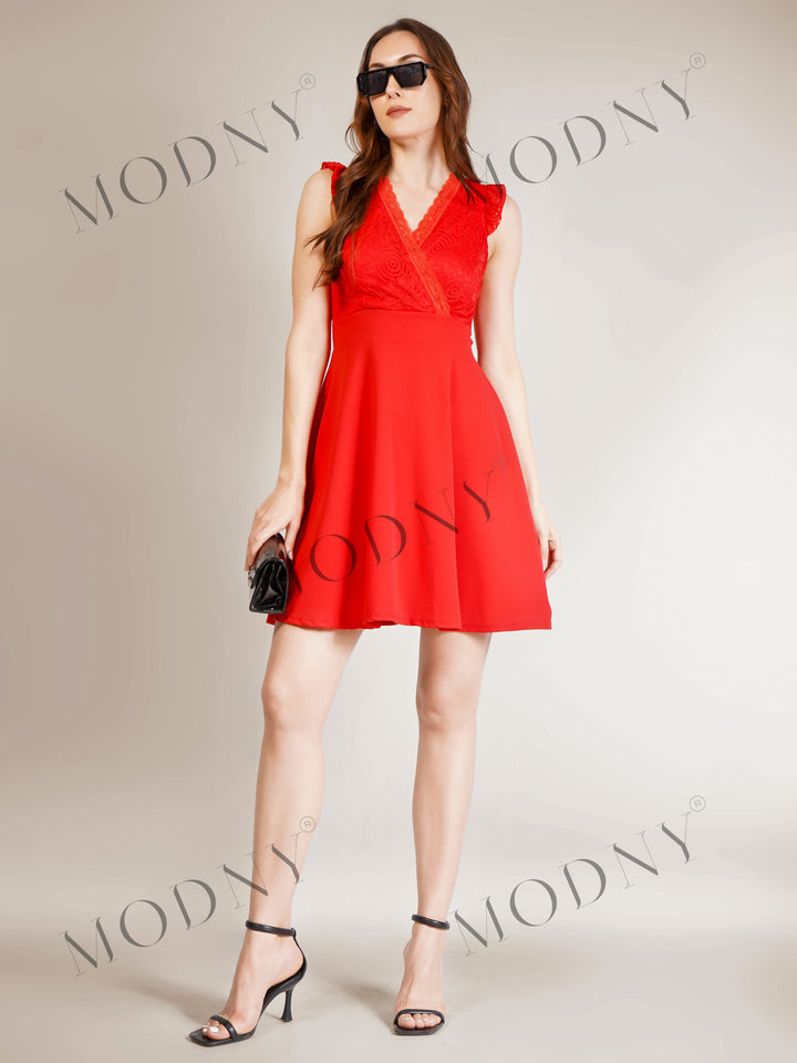 LACE RUFFLE SLEEVE MINI DRESS