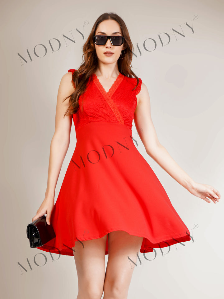 LACE RUFFLE SLEEVE MINI DRESS