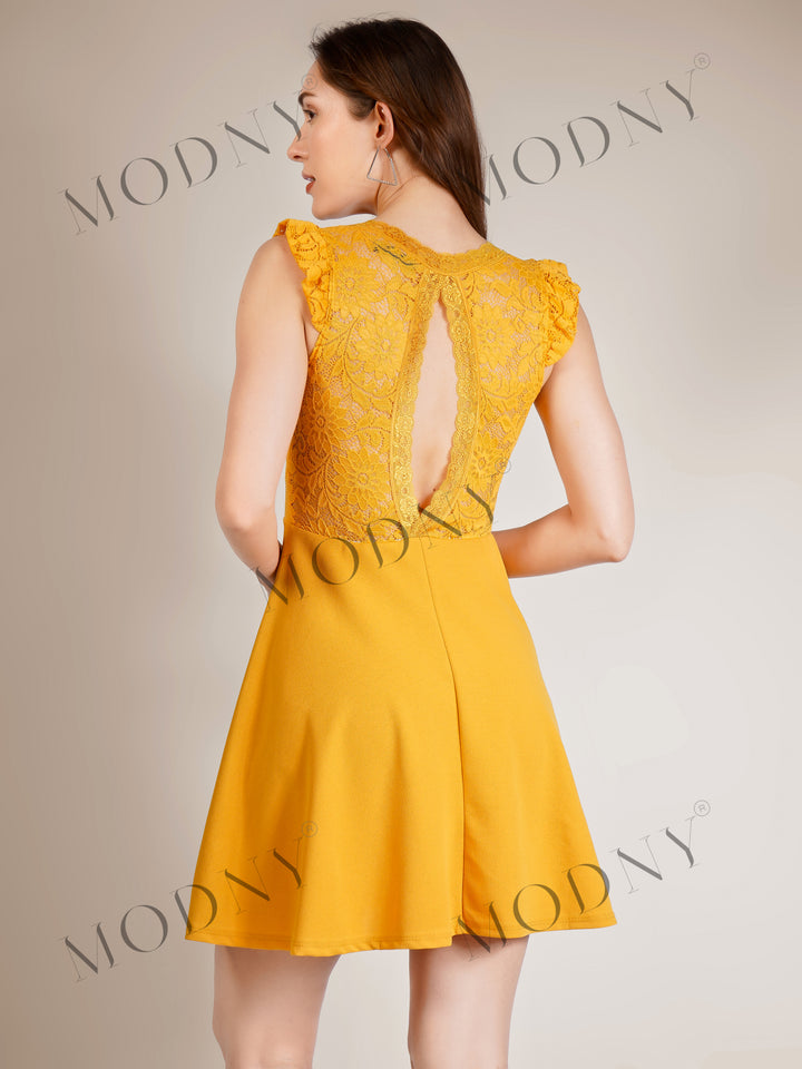LACE RUFFLE SLEEVE MINI DRESS