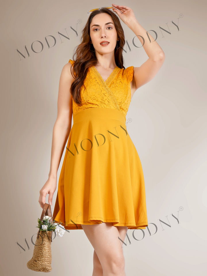 LACE RUFFLE SLEEVE MINI DRESS