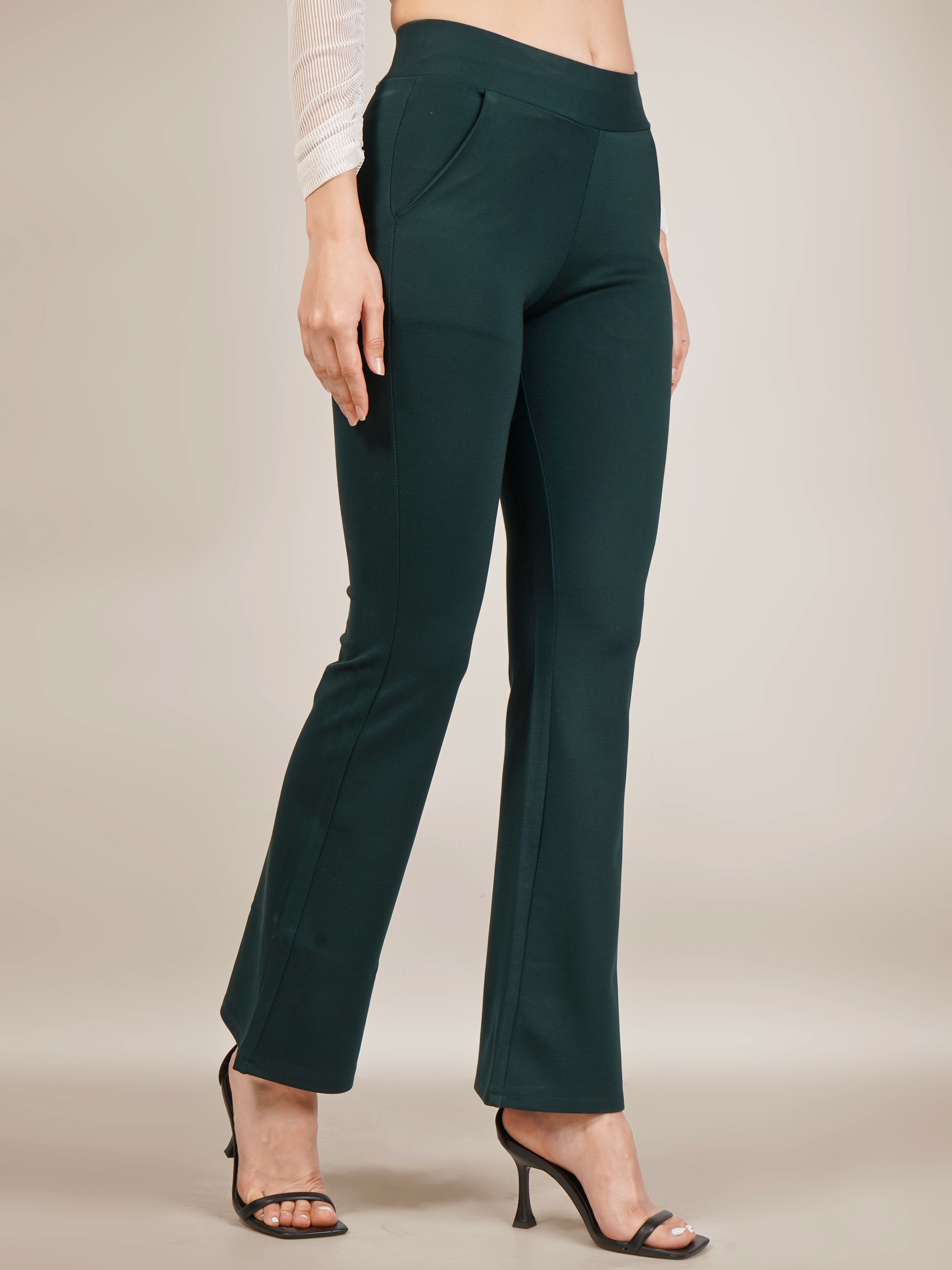 URBAN CONTOUR BELL BOTTOM HIGH WAIST BOTTLE GREEN JEGGING