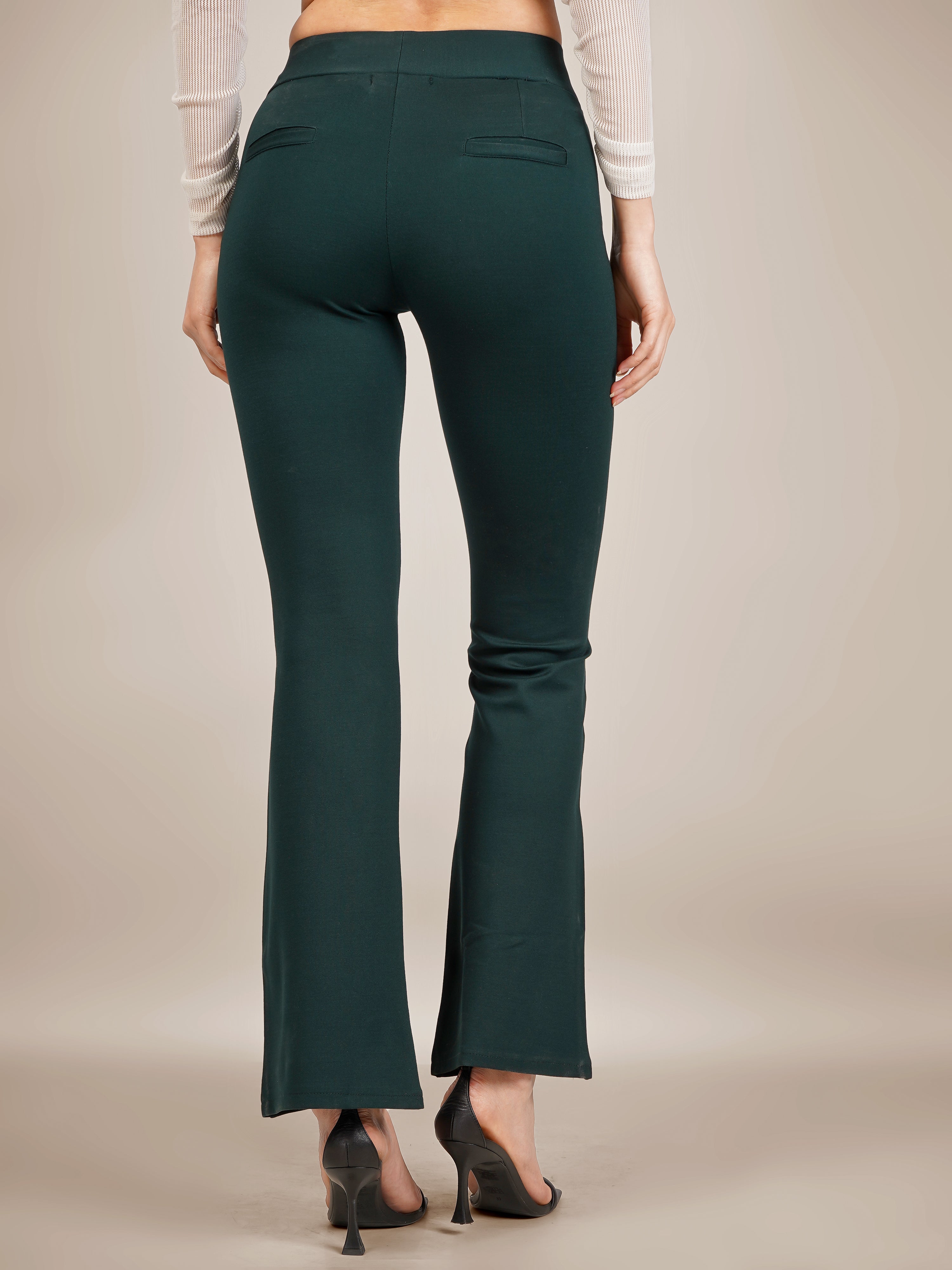 URBAN CONTOUR BELL BOTTOM HIGH WAIST BOTTLE GREEN JEGGING