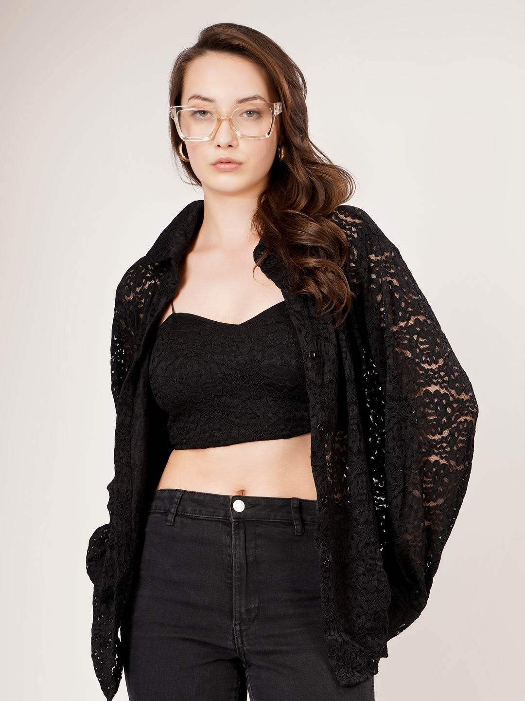 DETAILED CROCHET OPEN SHIRT & TUBE