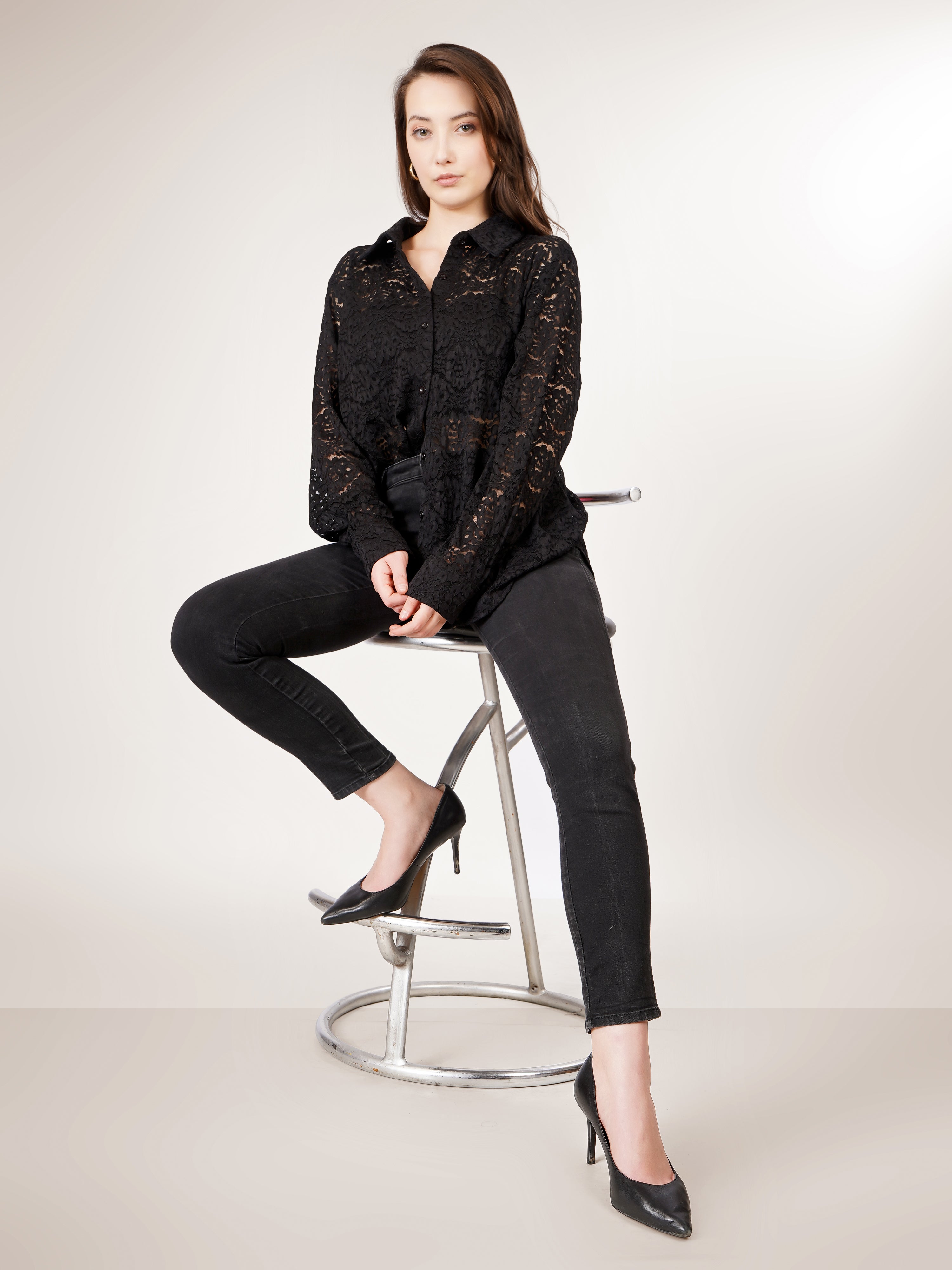 DETAILED CROCHET OPEN SHIRT & TUBE