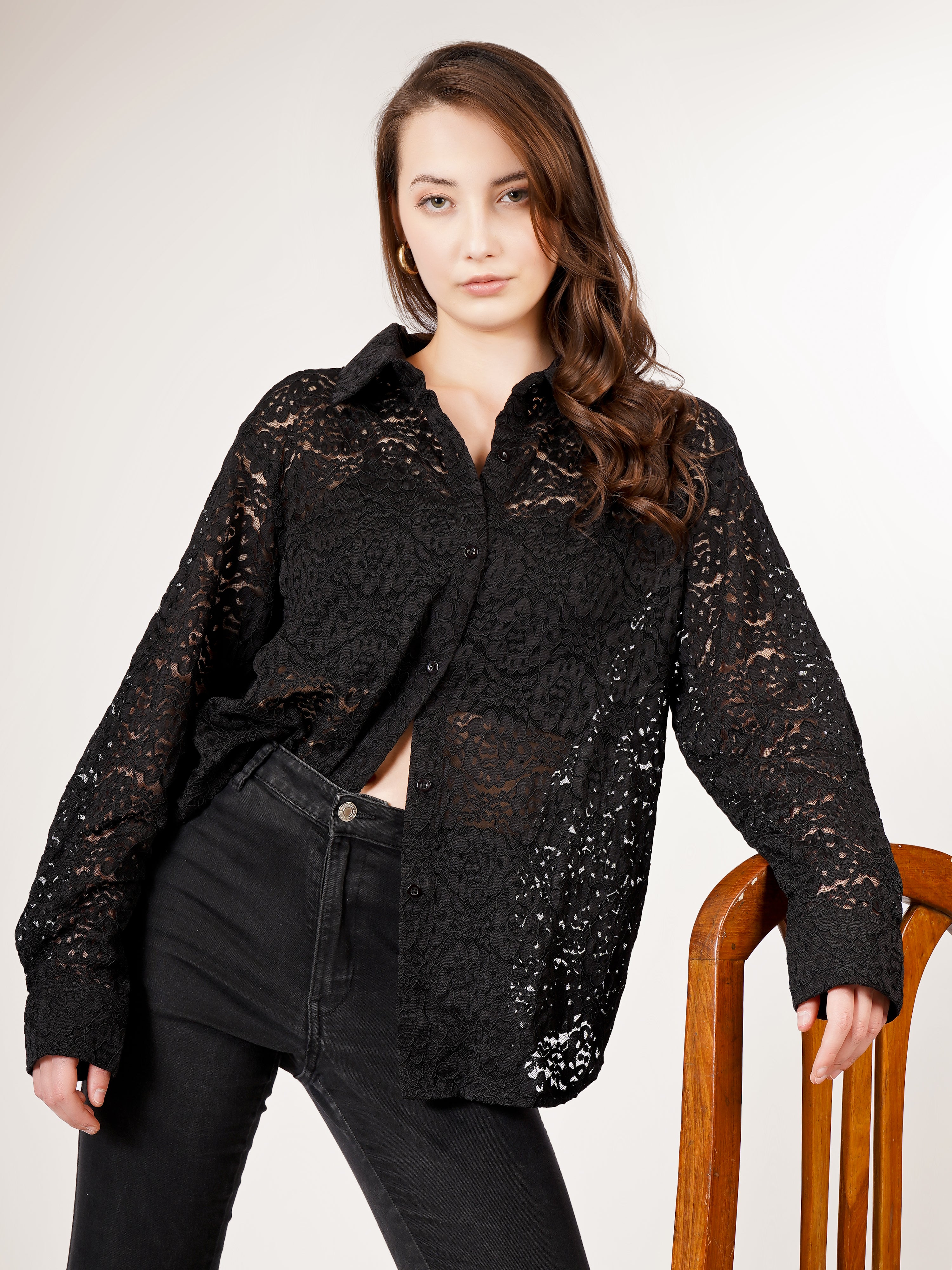 DETAILED CROCHET OPEN SHIRT & TUBE
