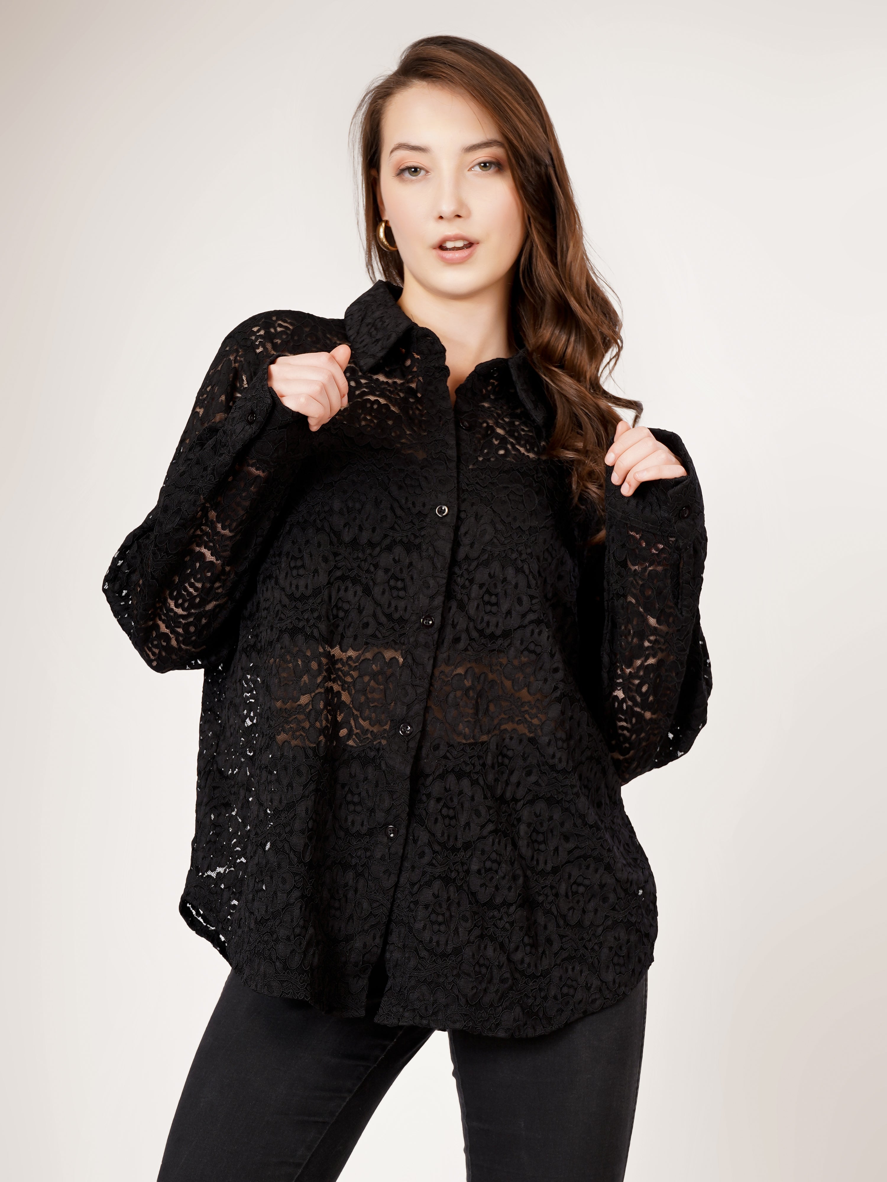 DETAILED CROCHET OPEN SHIRT & TUBE