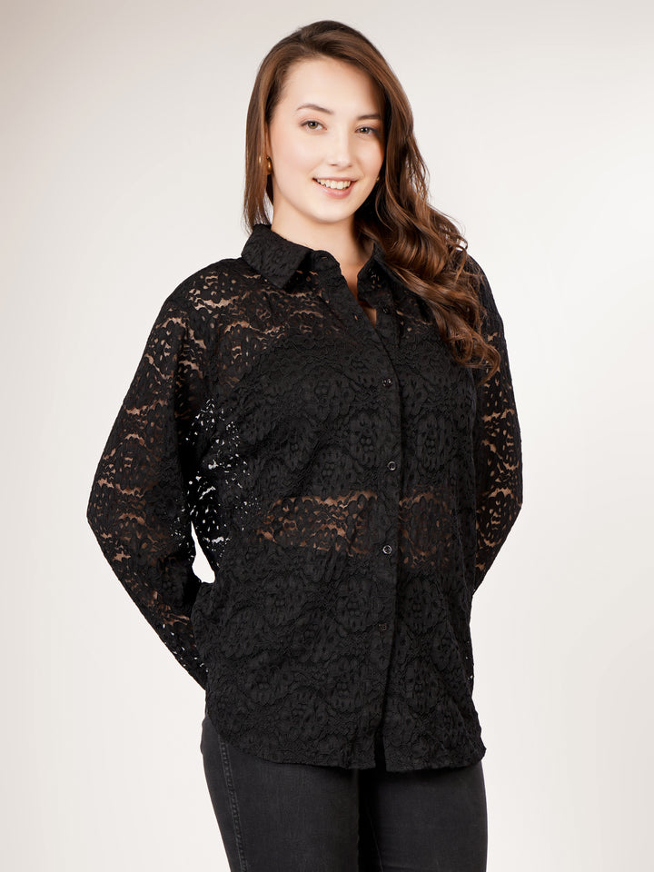 DETAILED CROCHET OPEN SHIRT & TUBE