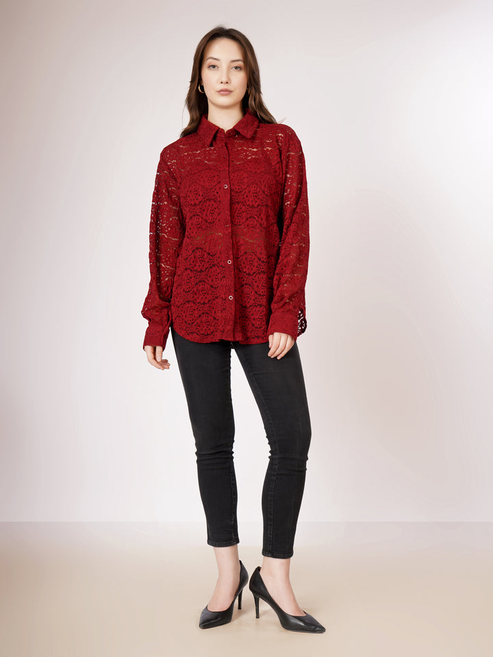 DETAILED CROCHET OPEN SHIRT & TUBE