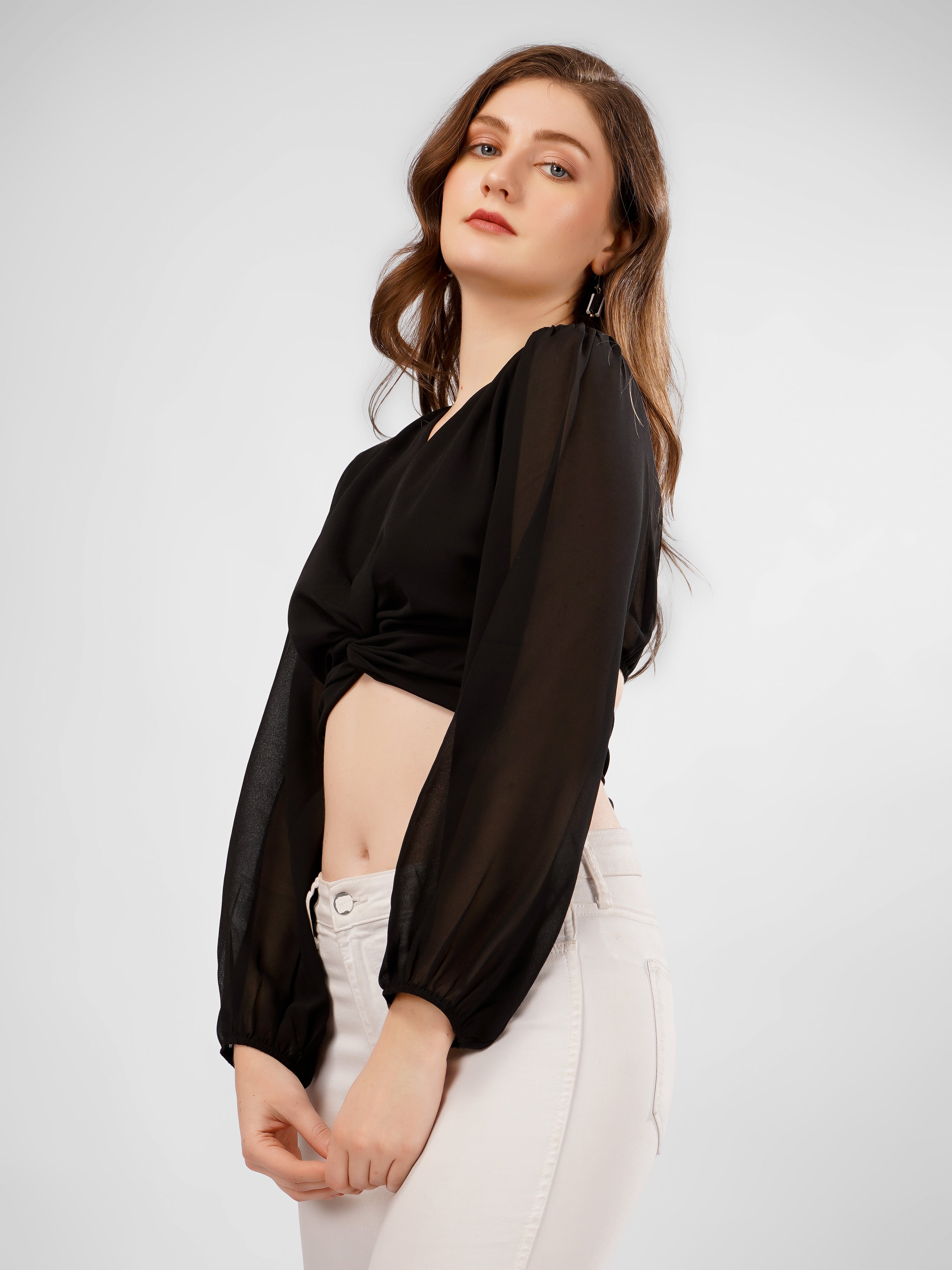 LANTERN SLEEVES CROP TOP