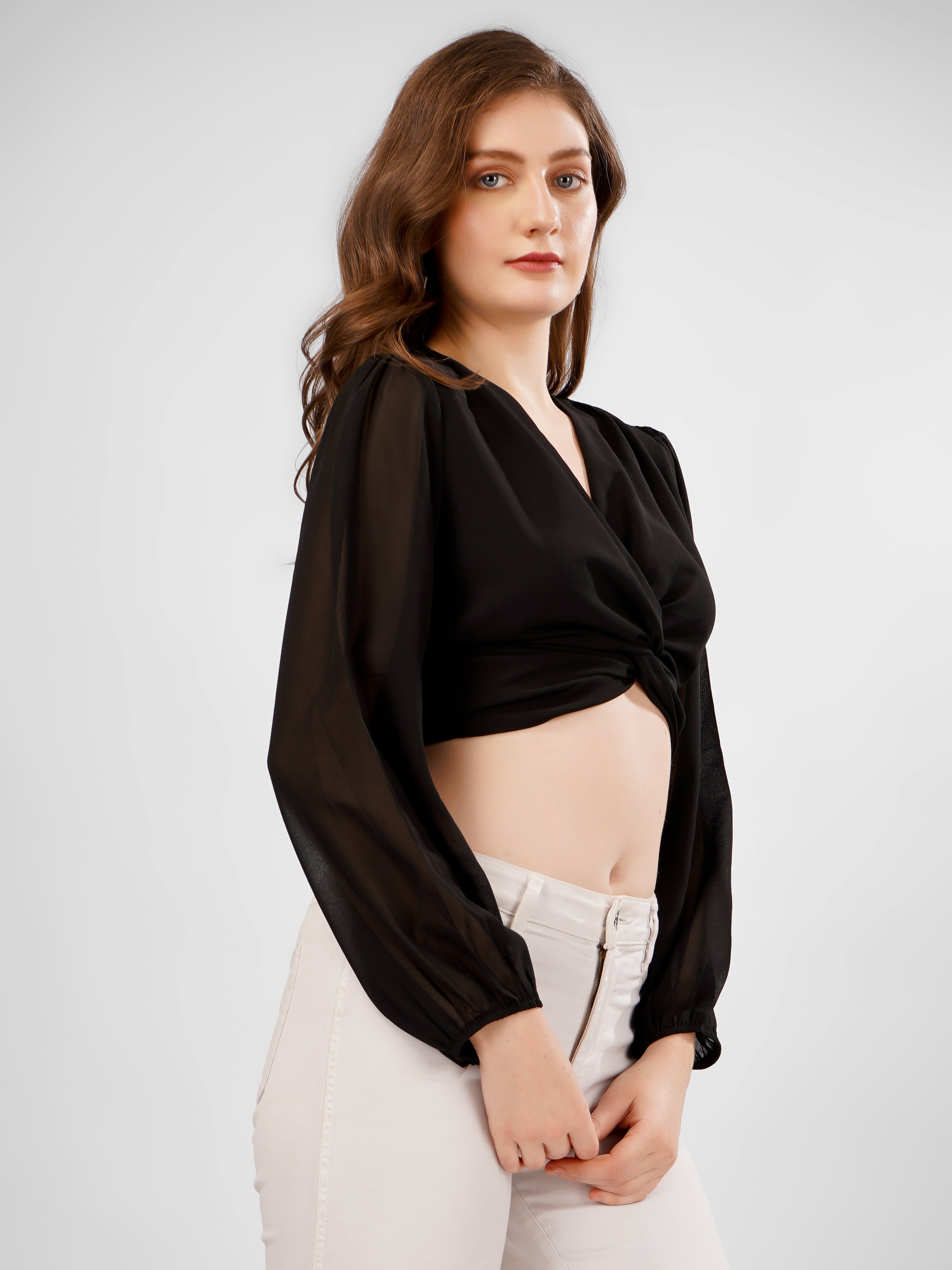 LANTERN SLEEVES CROP TOP