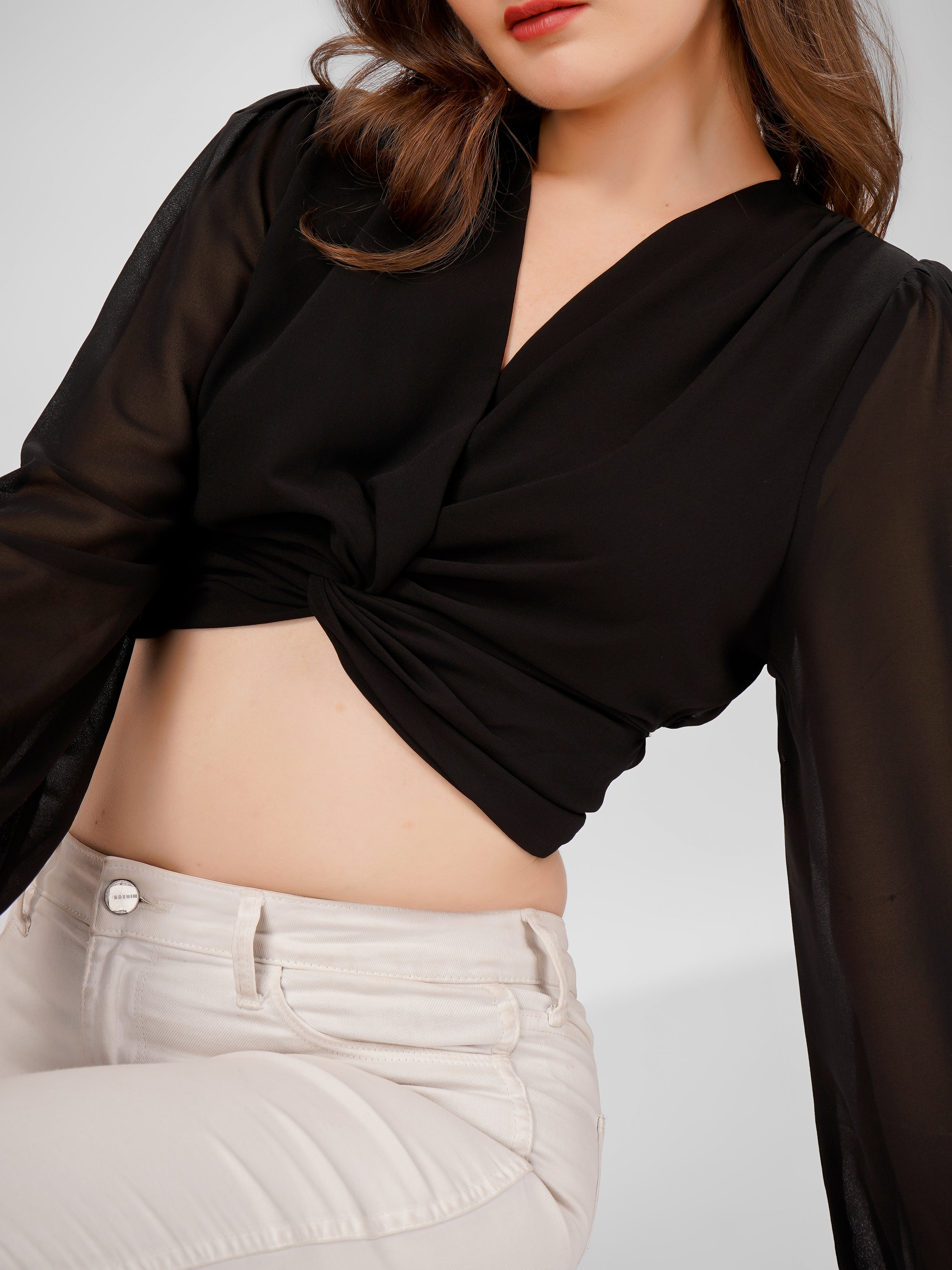 LANTERN SLEEVES CROP TOP