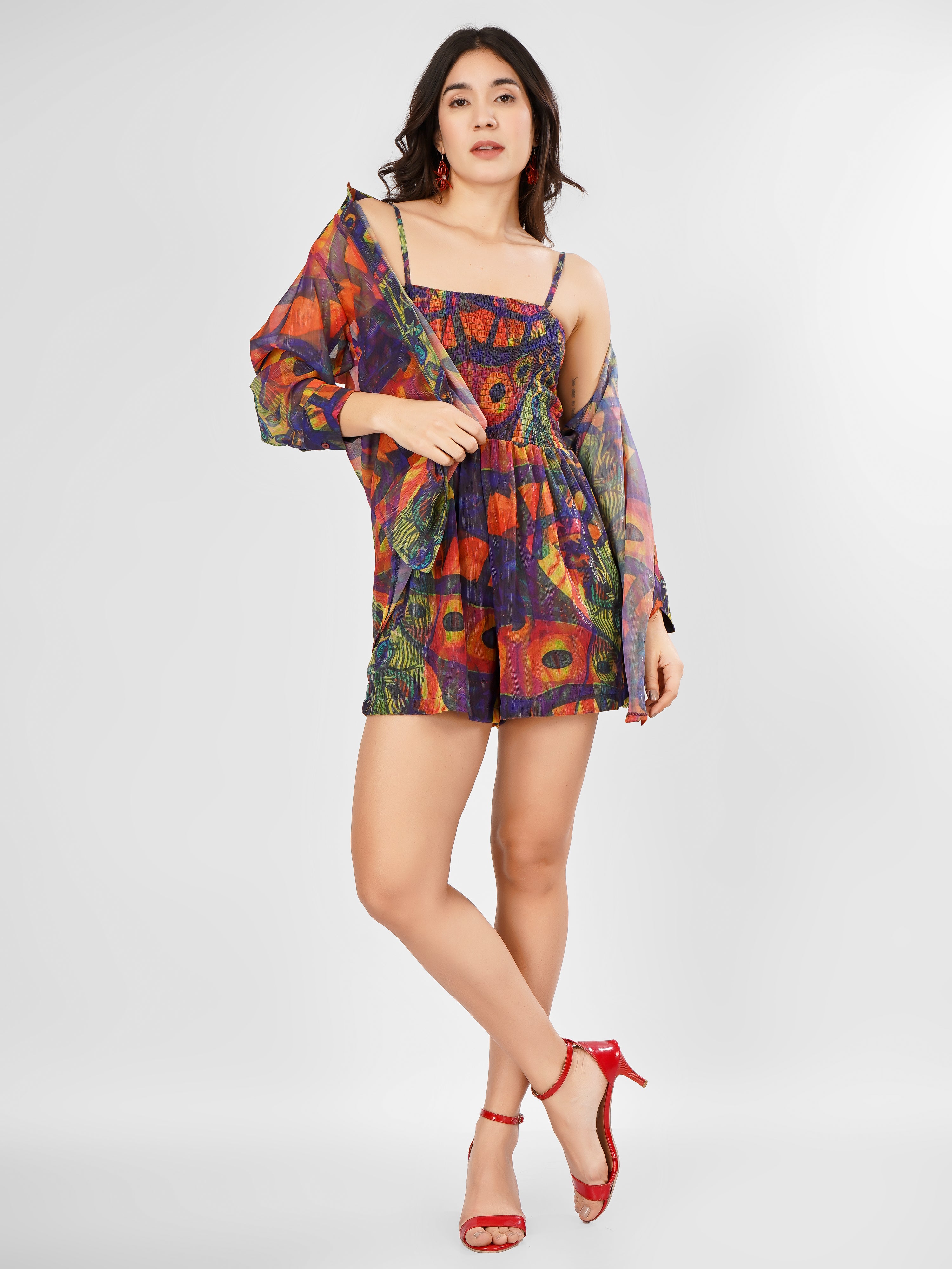 GEORGETTE PRINTED SHORT JUMPSUIT