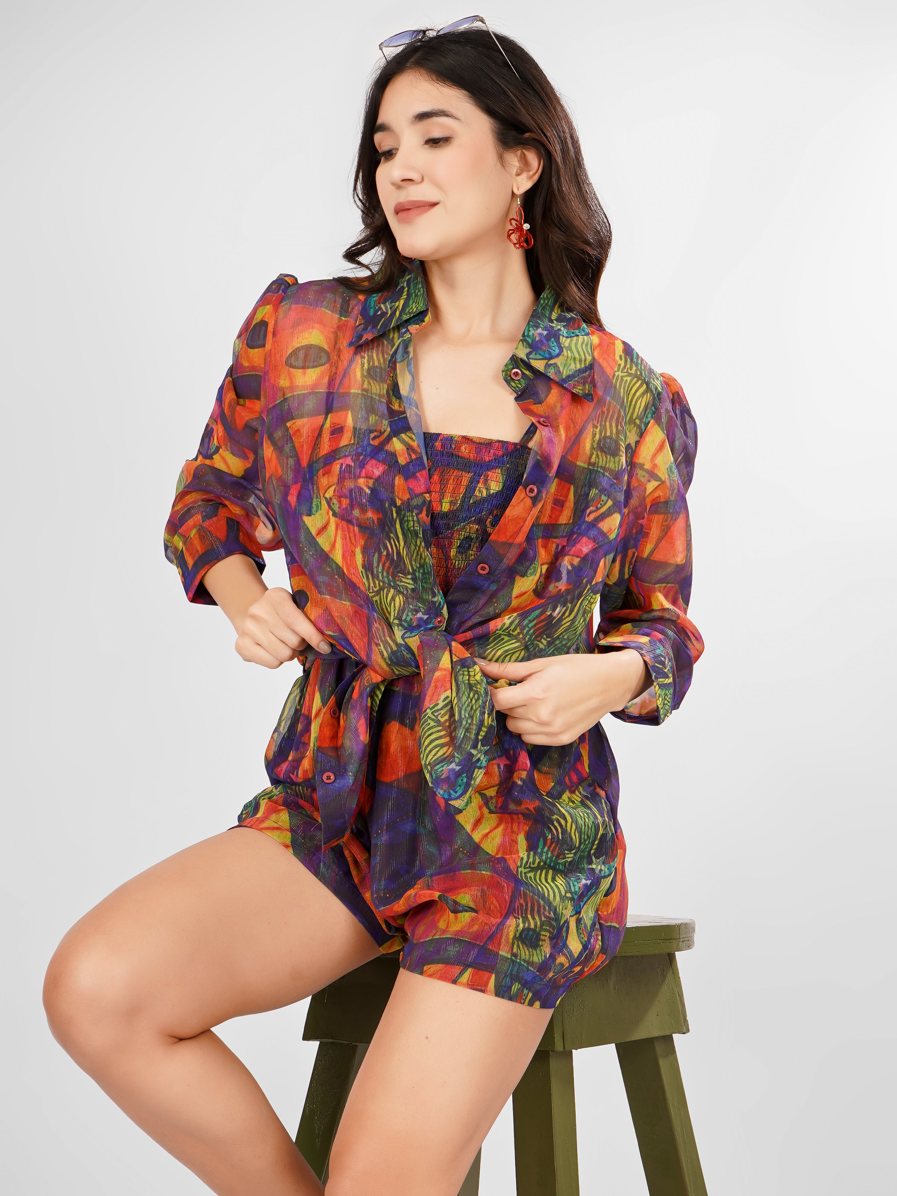 GEORGETTE PRINTED SHORT JUMPSUIT