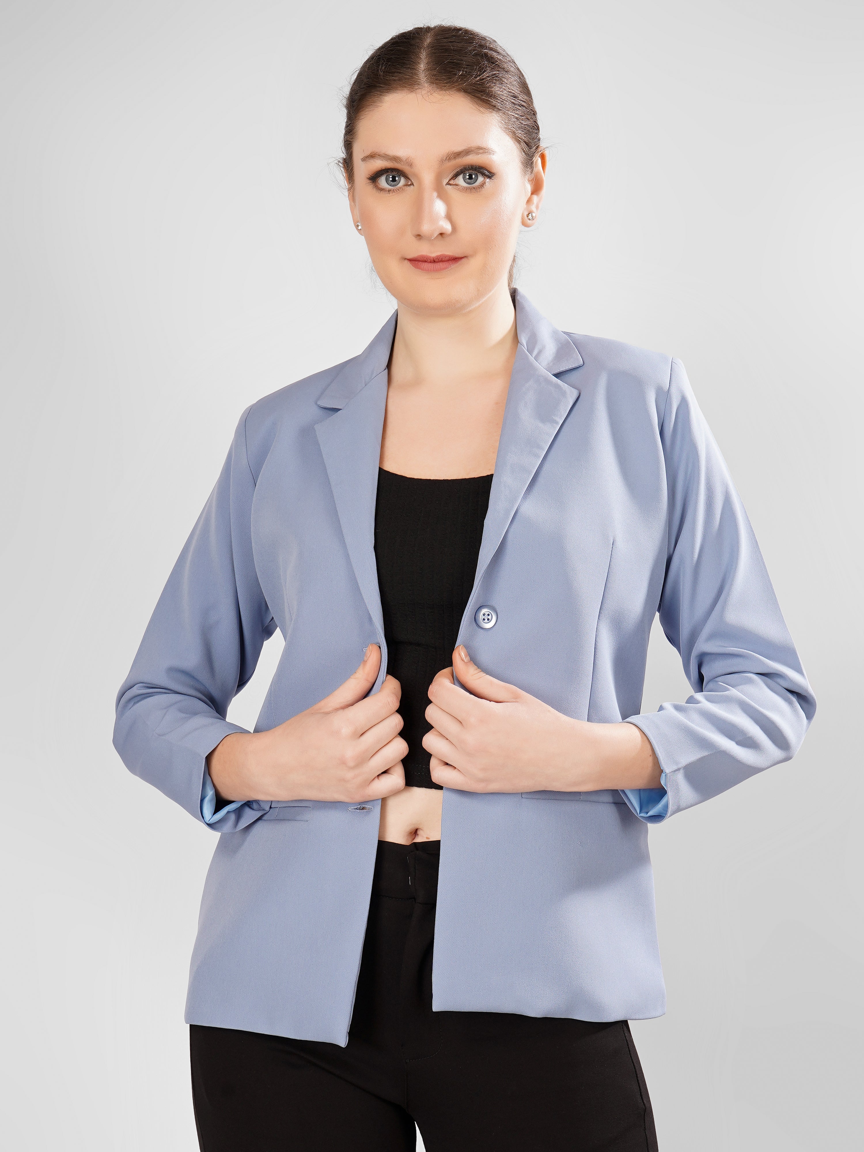 CLASSIC SINGLE BREASTED AQUA BLAZER PLUS SIZE