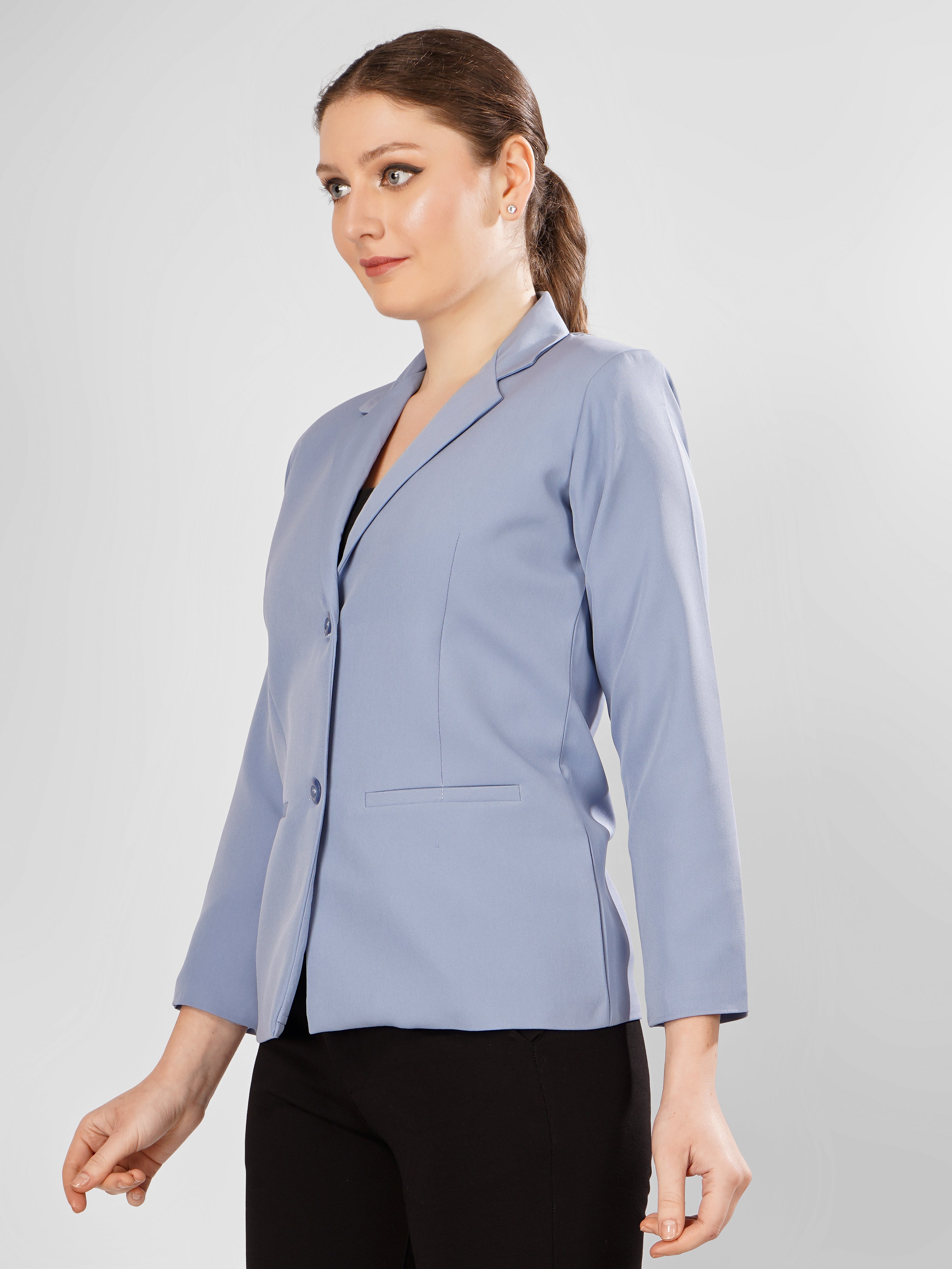 CLASSIC SINGLE BREASTED AQUA BLAZER PLUS SIZE