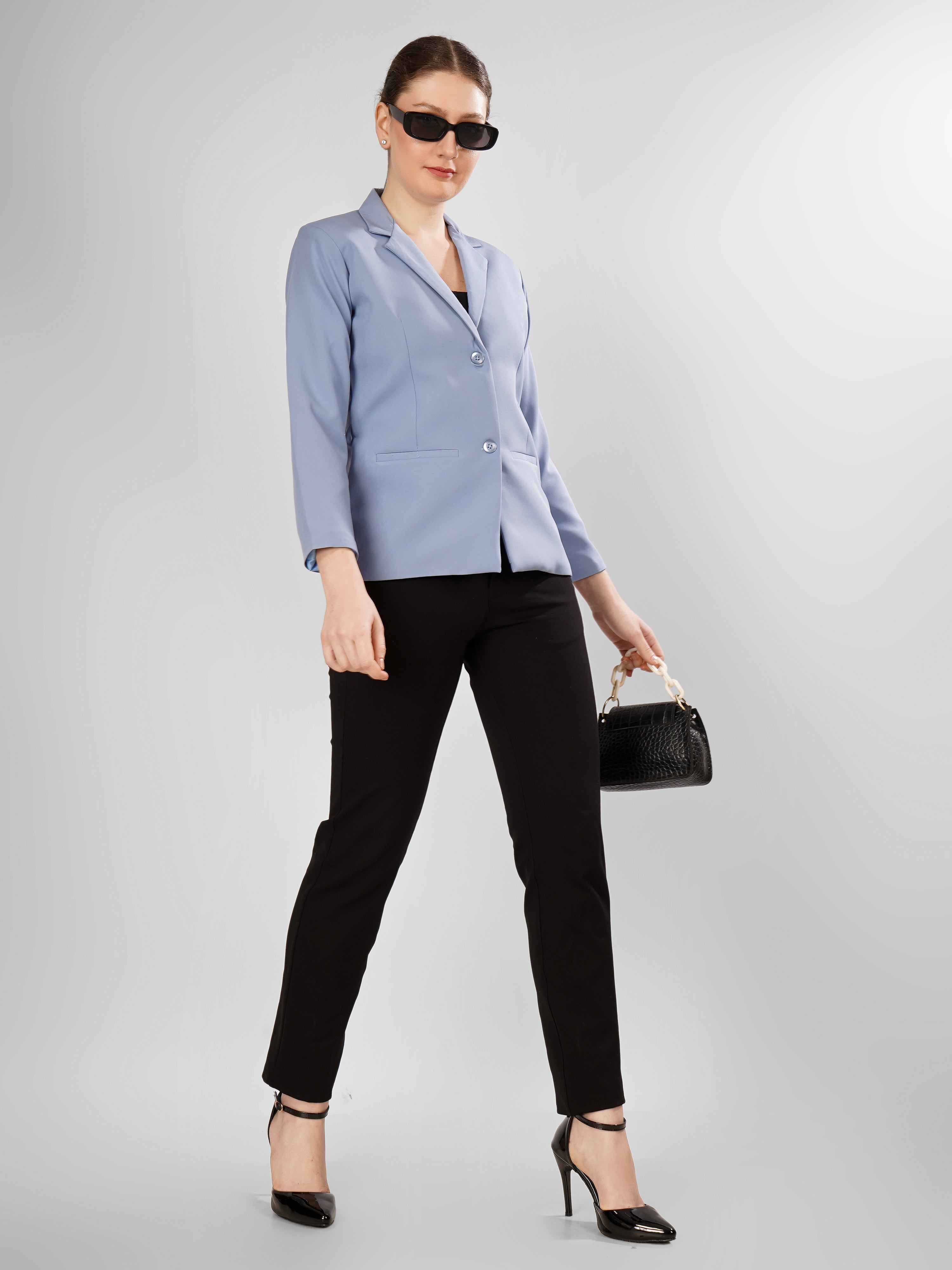 CLASSIC SINGLE BREASTED AQUA BLAZER PLUS SIZE