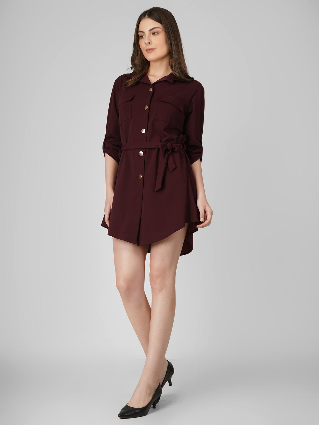 Wrapped Sleeves Shirt Dress