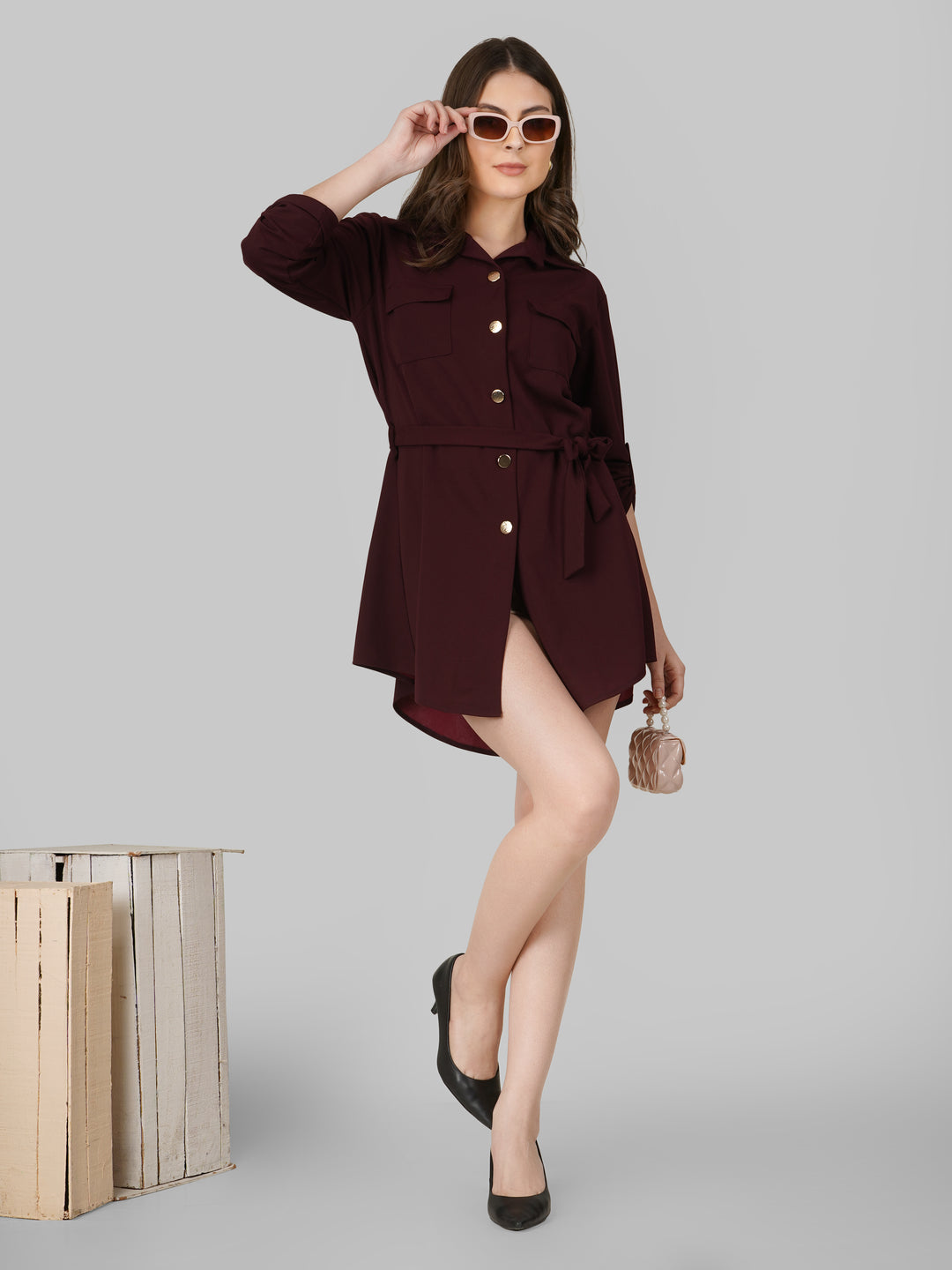 Wrapped Sleeves Shirt Dress