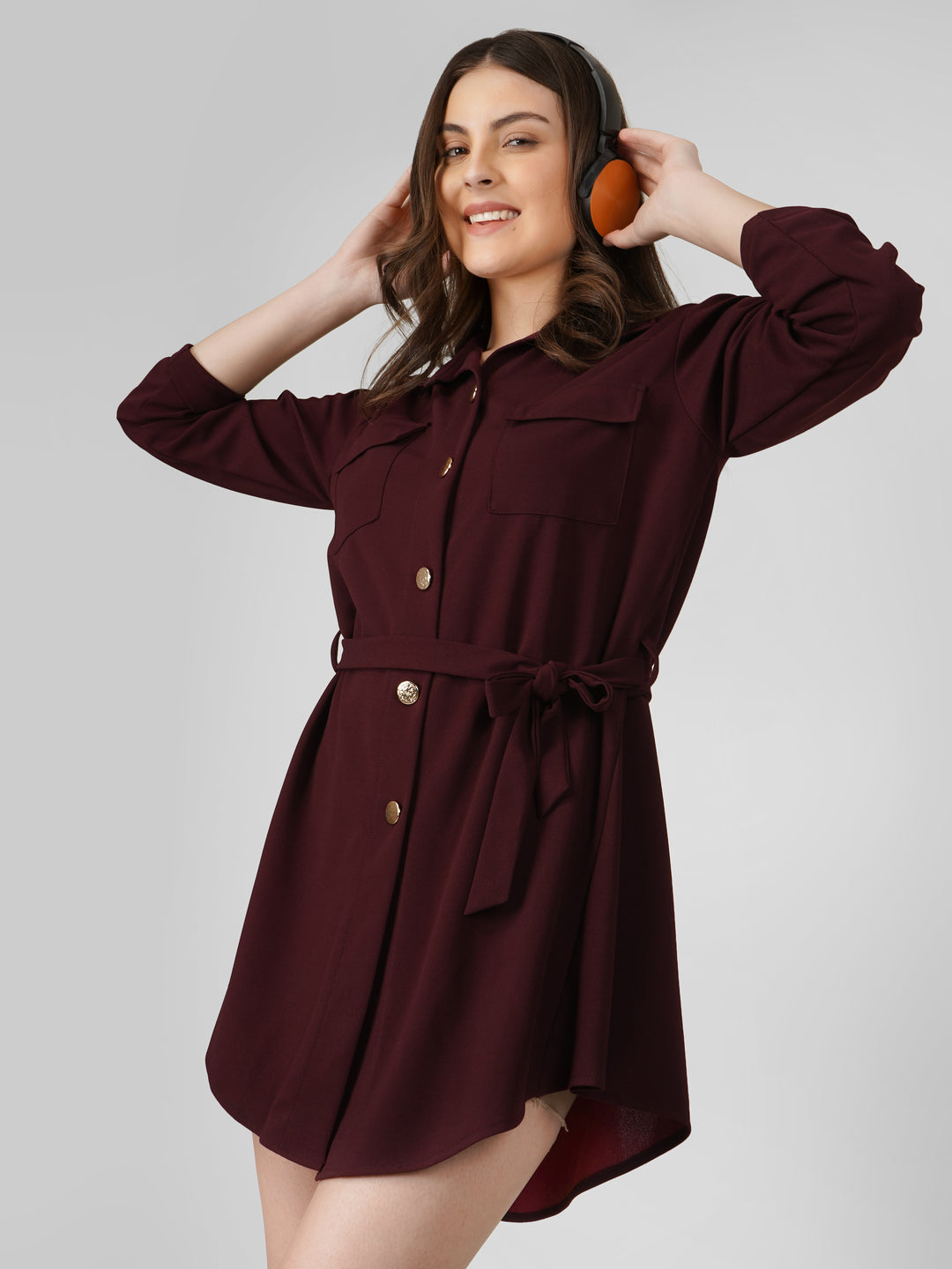 Wrapped Sleeves Shirt Dress