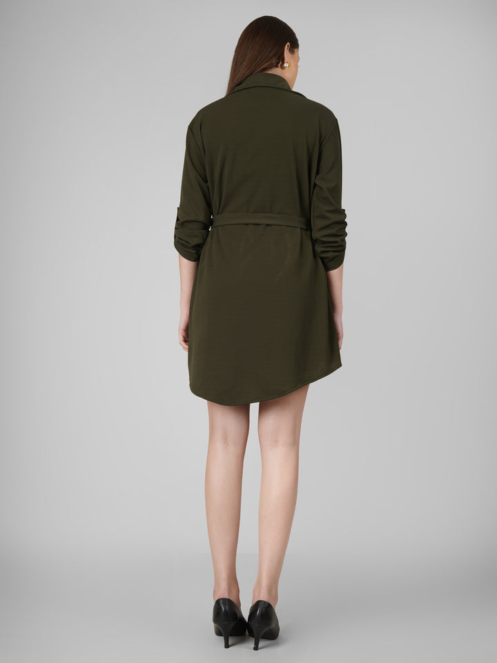 Wrapped Sleeves Shirt Dress