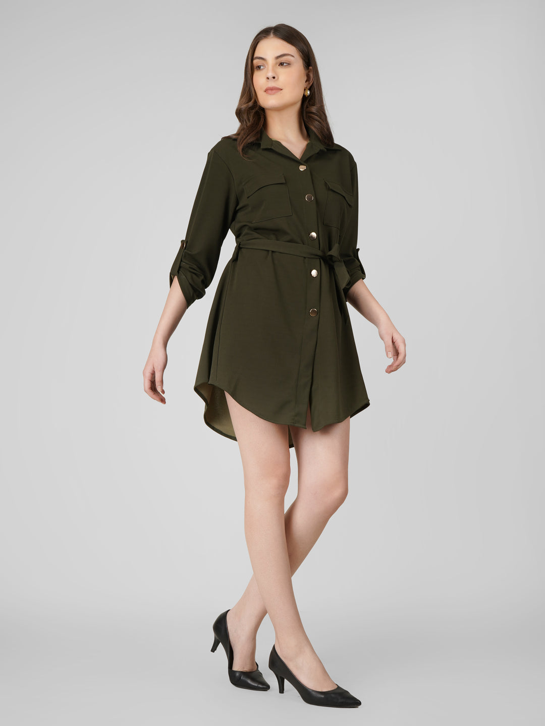 Wrapped Sleeves Shirt Dress