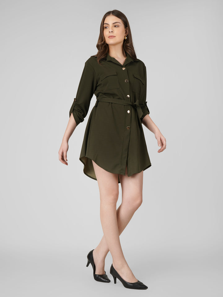 Wrapped Sleeves Shirt Dress