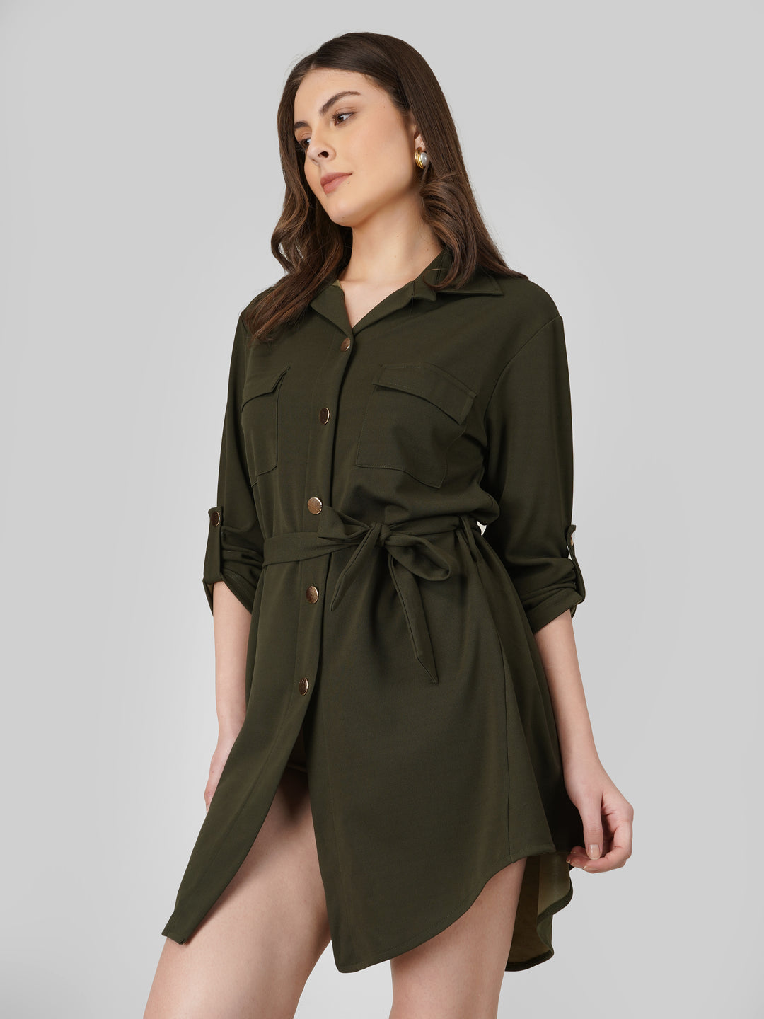 Wrapped Sleeves Shirt Dress