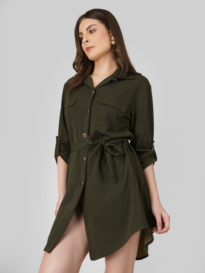 Wrapped Sleeves Shirt Dress