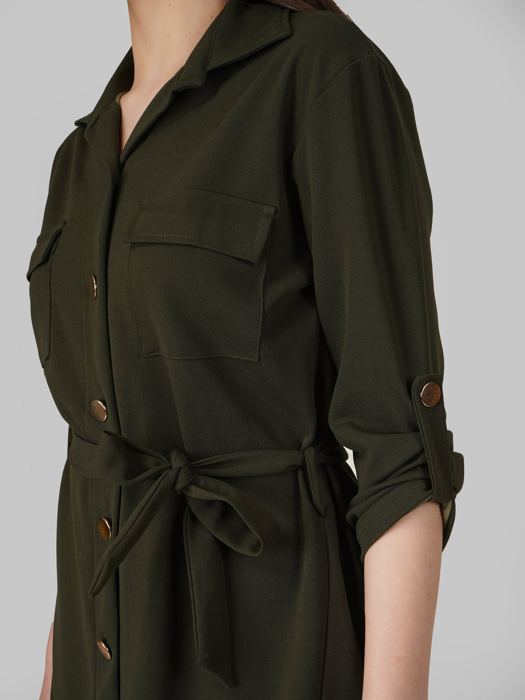 Wrapped Sleeves Shirt Dress