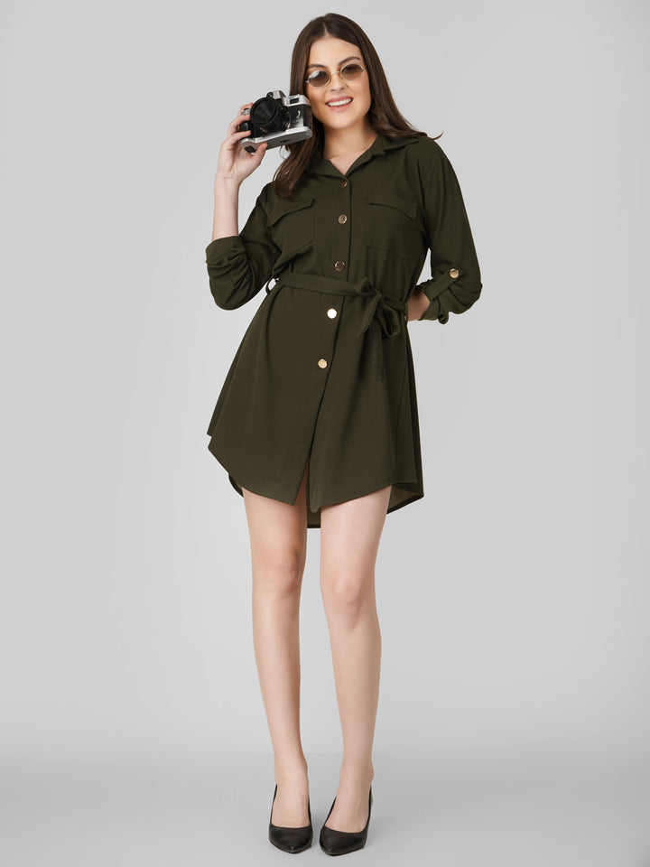 Wrapped Sleeves Shirt Dress