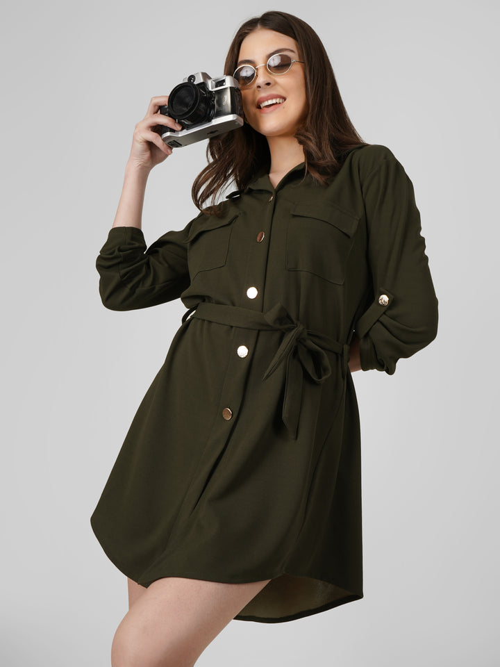 Wrapped Sleeves Shirt Dress