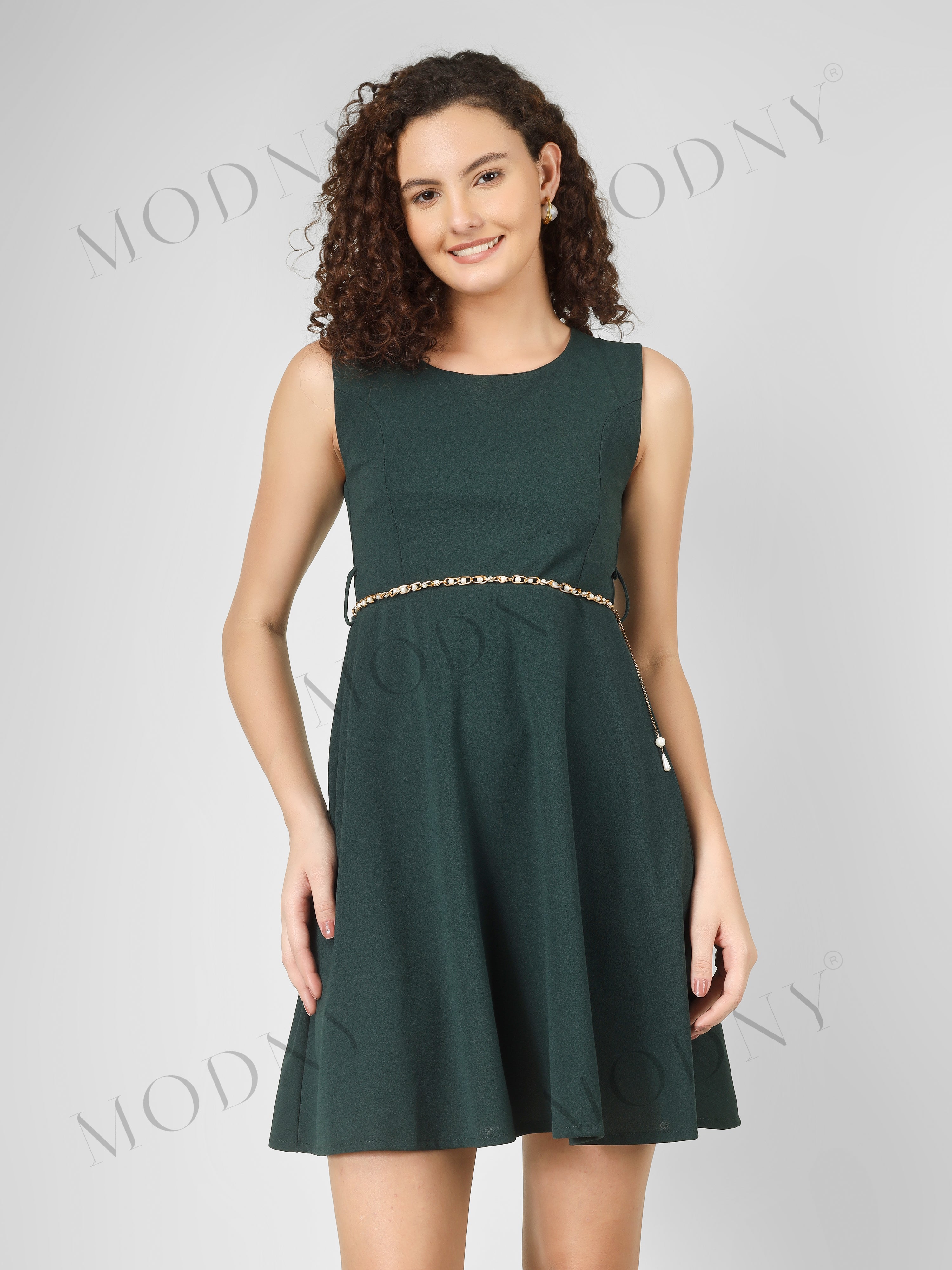 PEARL BELTED MINI DRESS