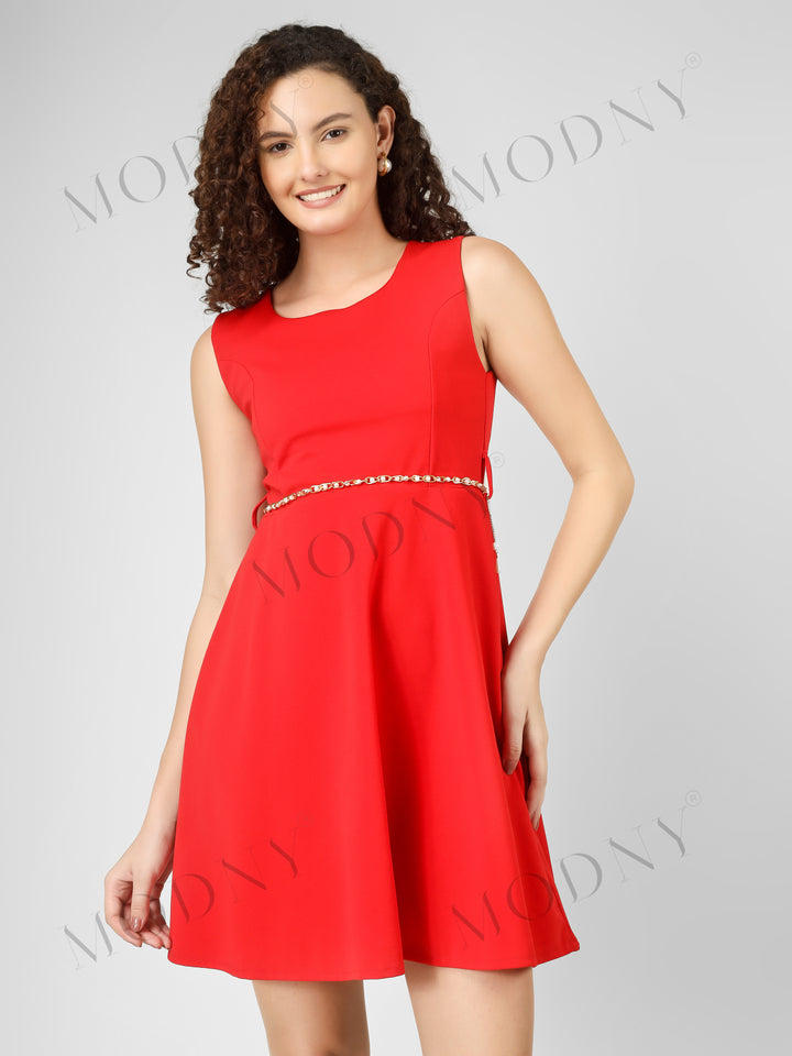 PEARL BELTED MINI DRESS