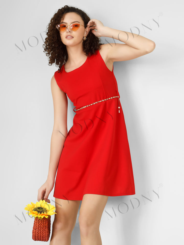 PEARL BELTED MINI DRESS