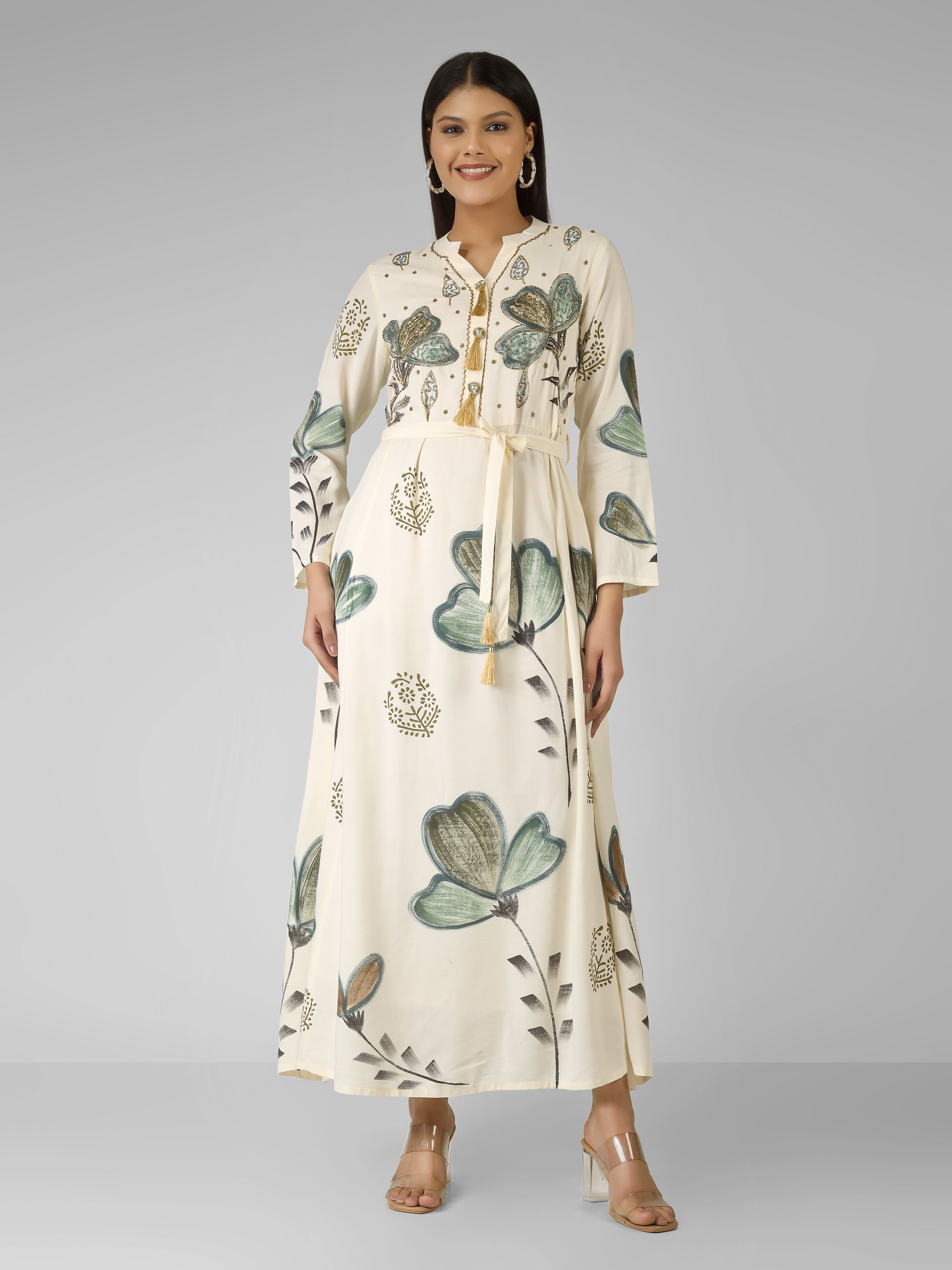 EMBELLISHED FLORAL MAXI DRESS