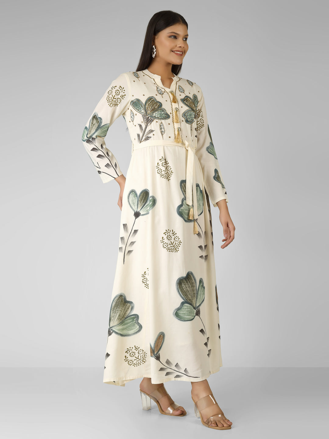 EMBELLISHED FLORAL MAXI DRESS