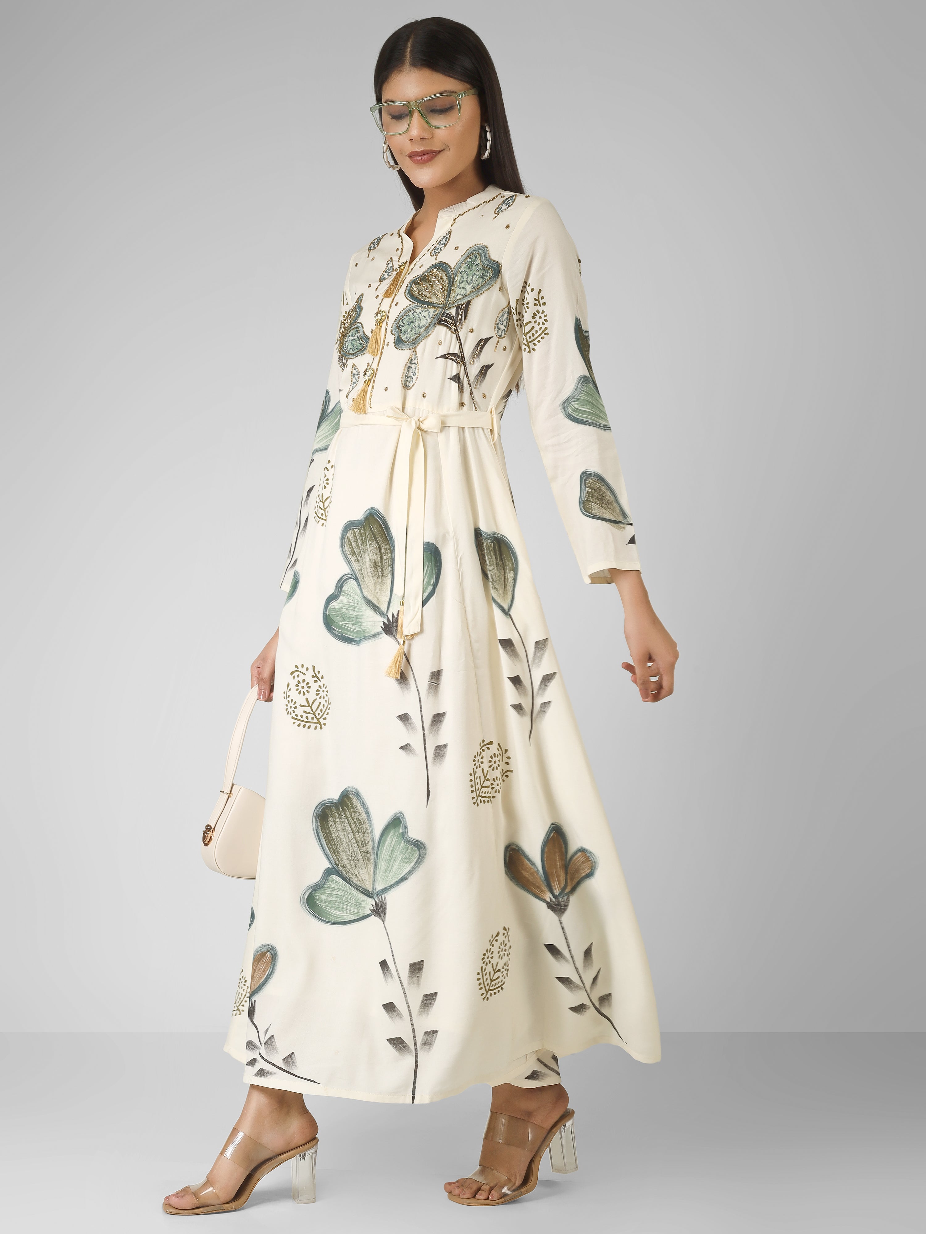 EMBELLISHED FLORAL MAXI DRESS