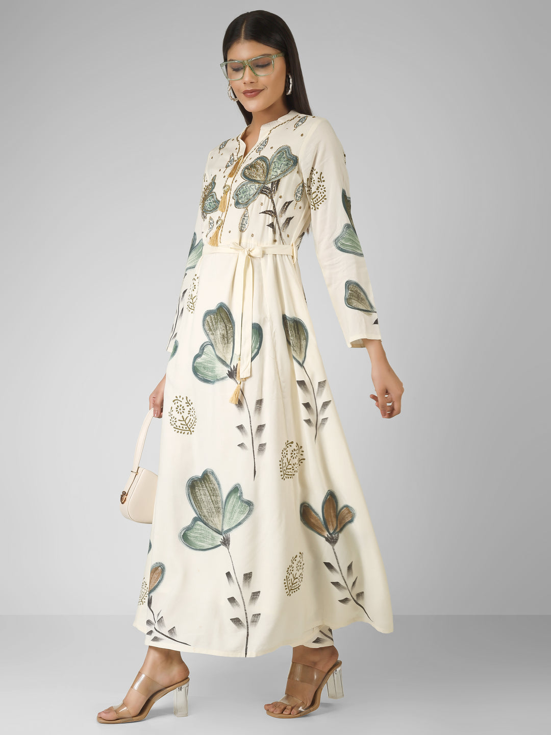 EMBELLISHED FLORAL MAXI DRESS