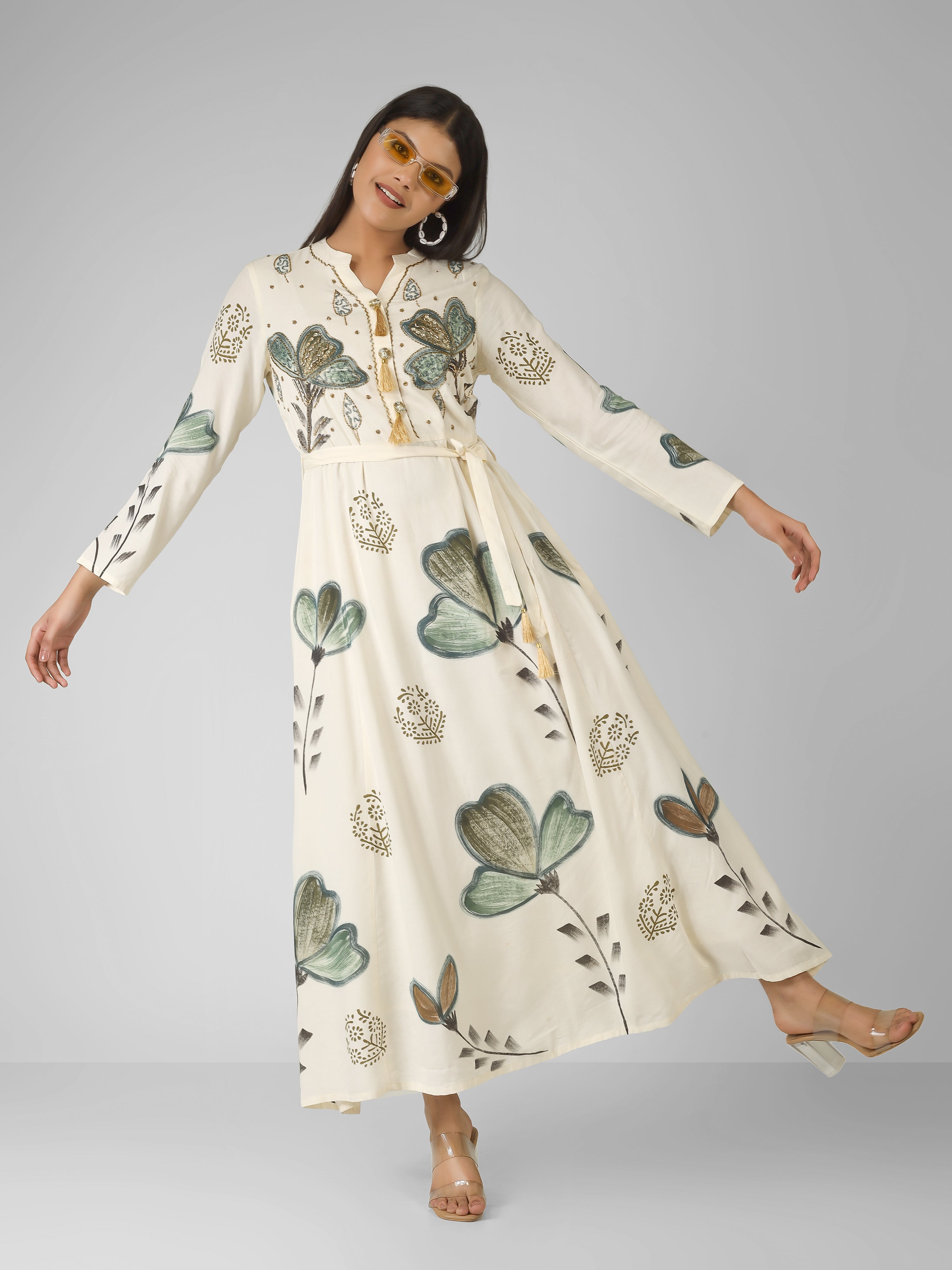 EMBELLISHED FLORAL MAXI DRESS