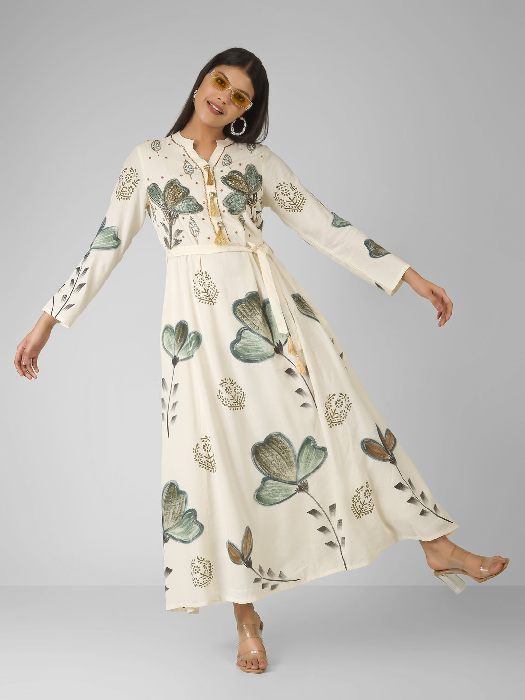 EMBELLISHED FLORAL MAXI DRESS