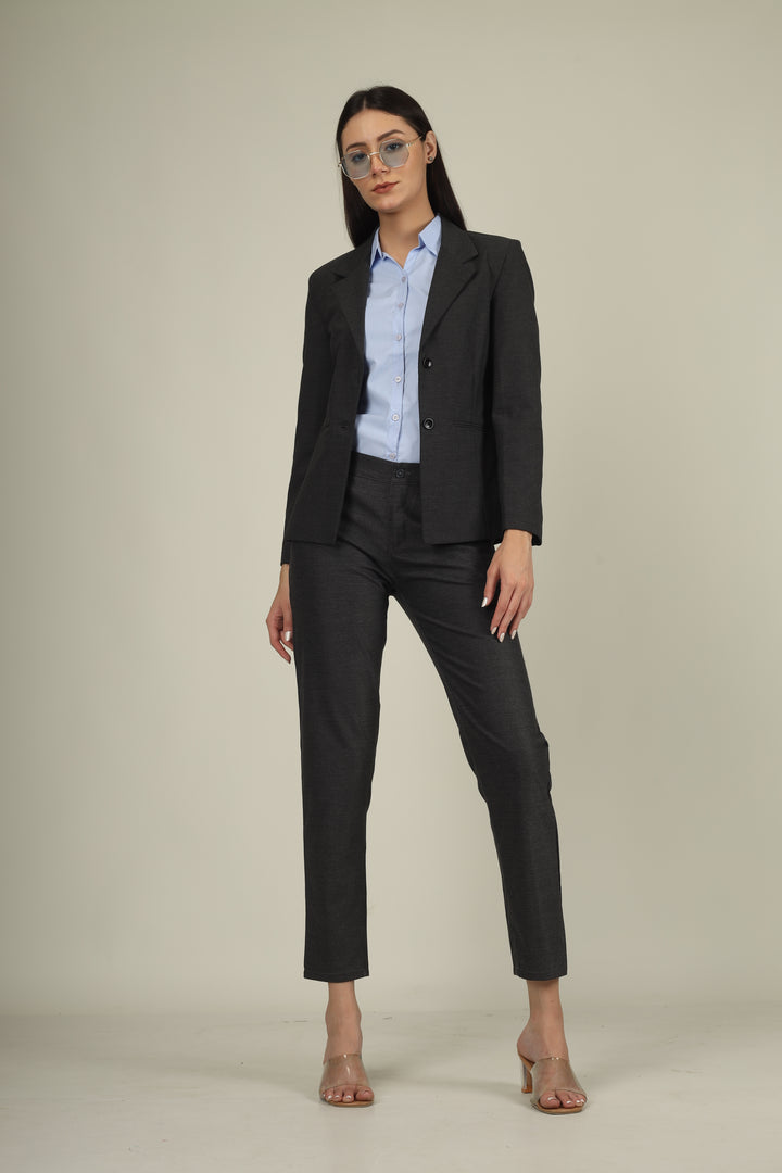 COTTON NOTCHED LAPEL COLLAR DARK GREY BLAZER