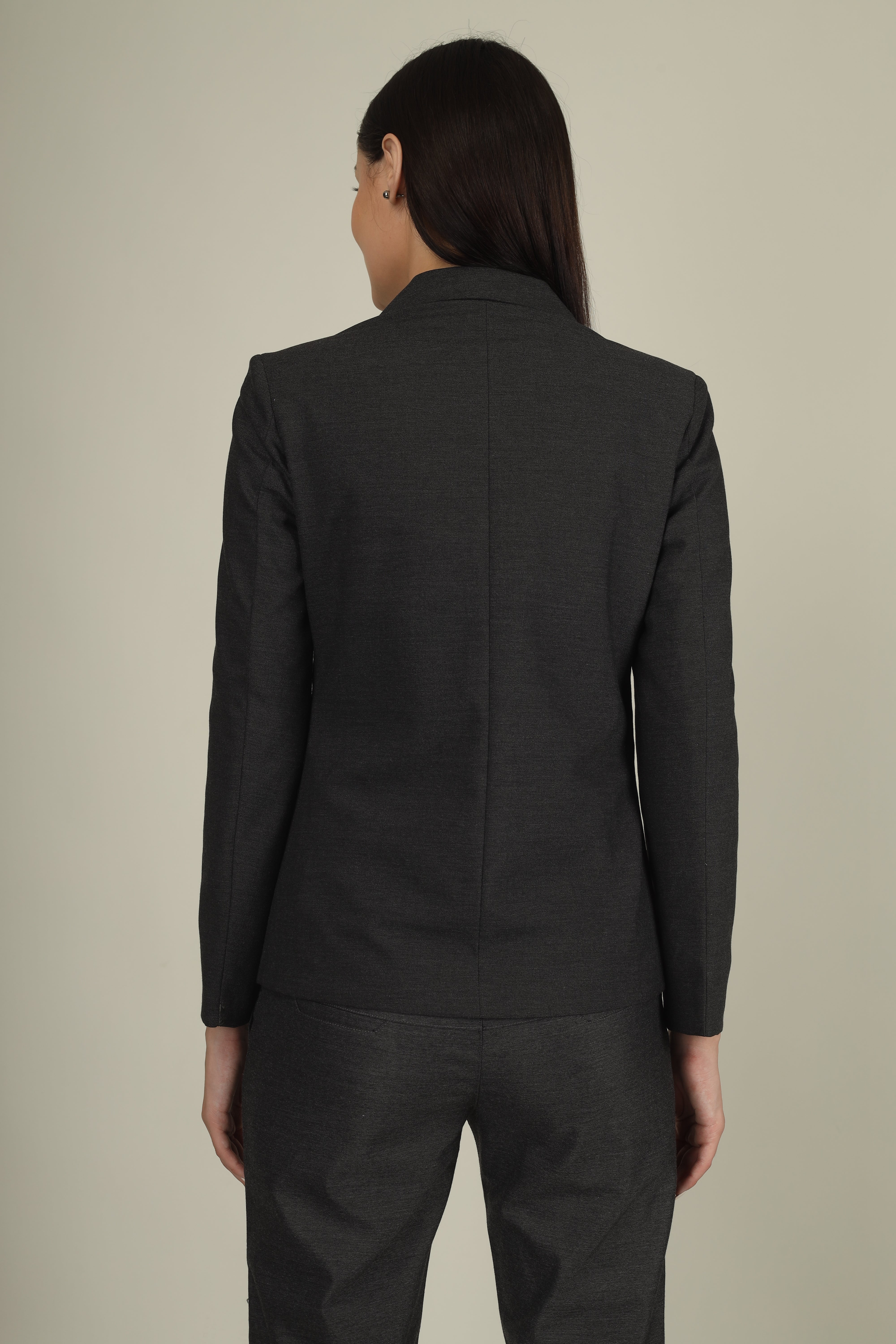 COTTON NOTCHED LAPEL COLLAR DARK GREY BLAZER